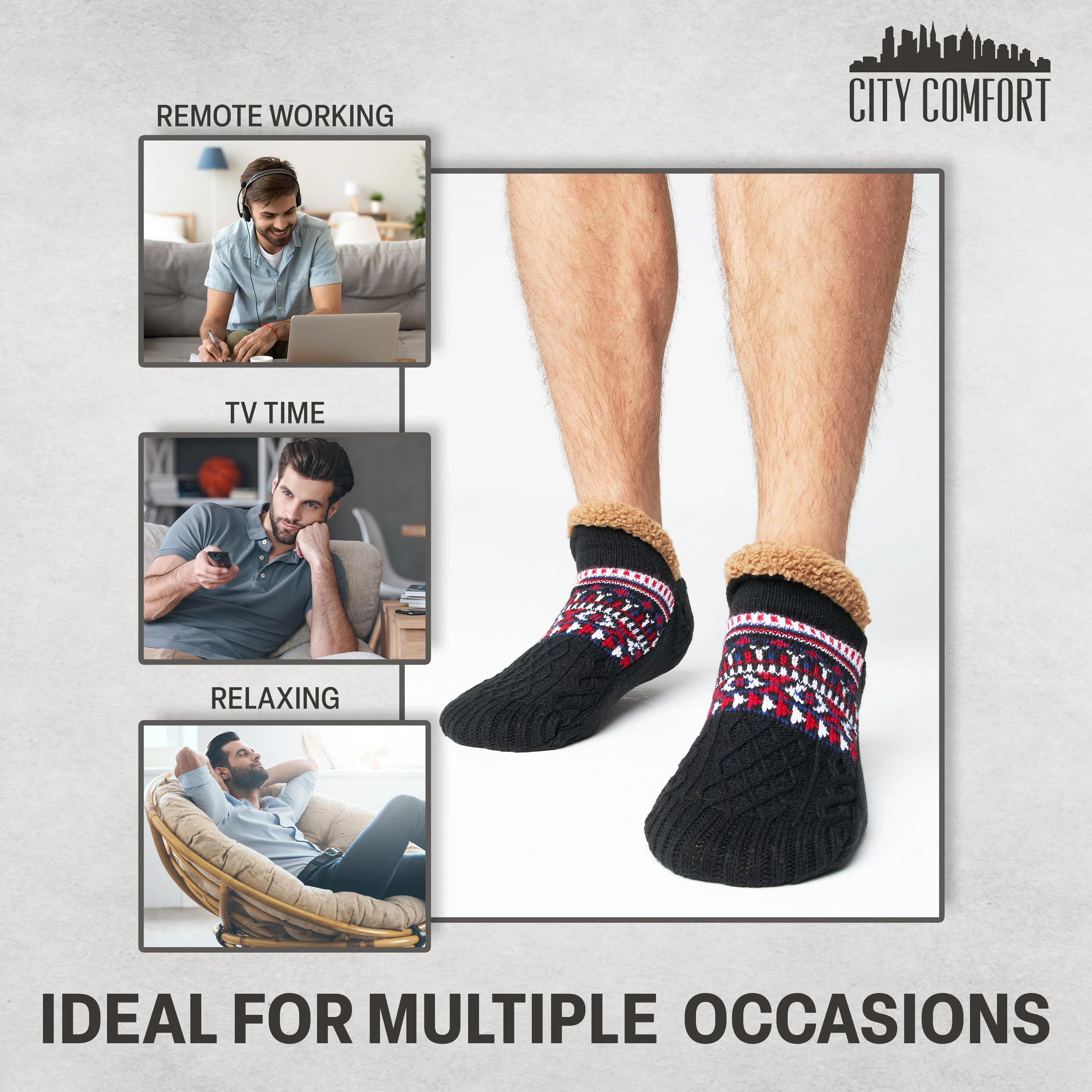 CityComfort Slipper Socks for Men & Teens Size 6–9.5, Cozy Non Slip Socks - Image 4