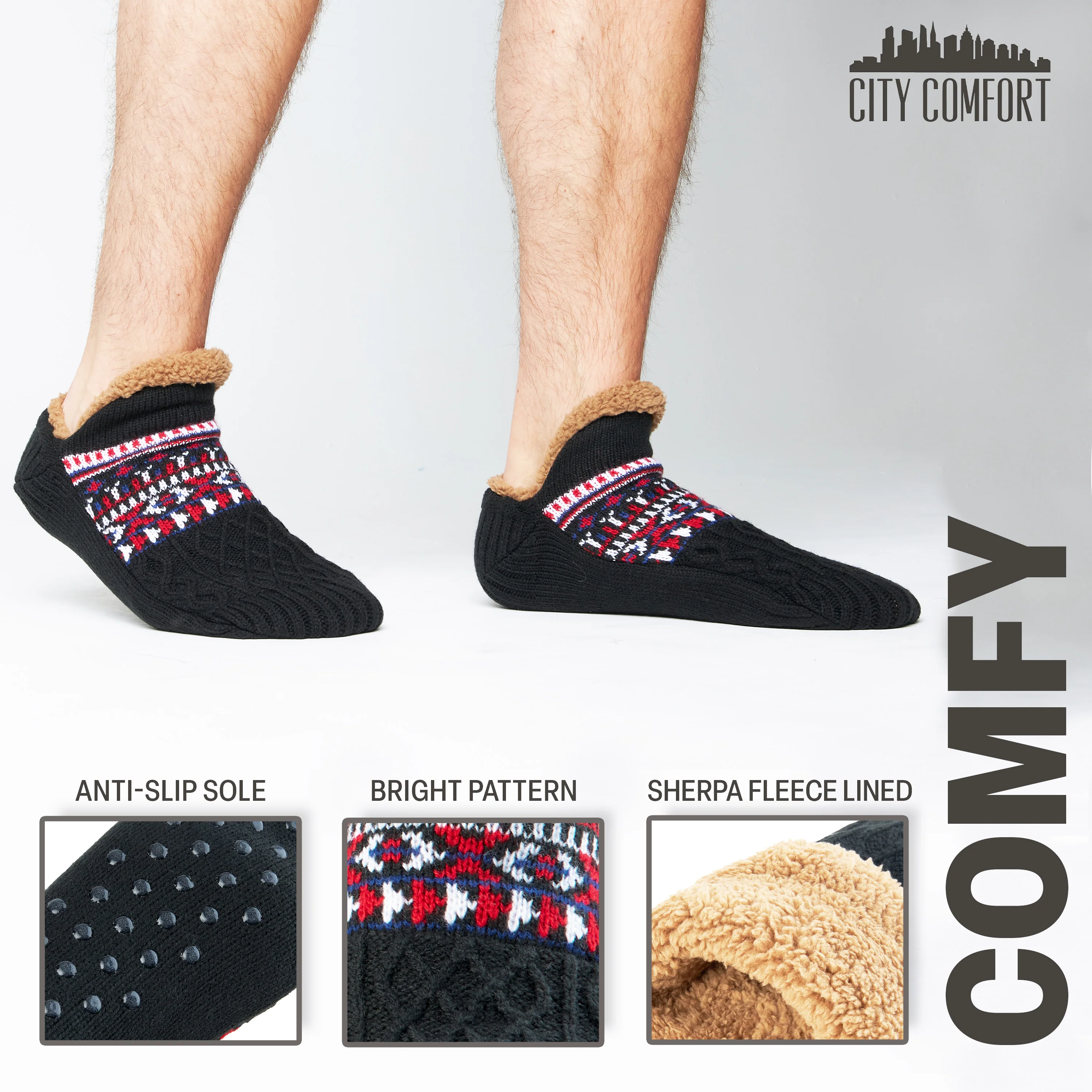 CityComfort Slipper Socks for Men & Teens Size 6–9.5, Cozy Non Slip Socks - Image 5