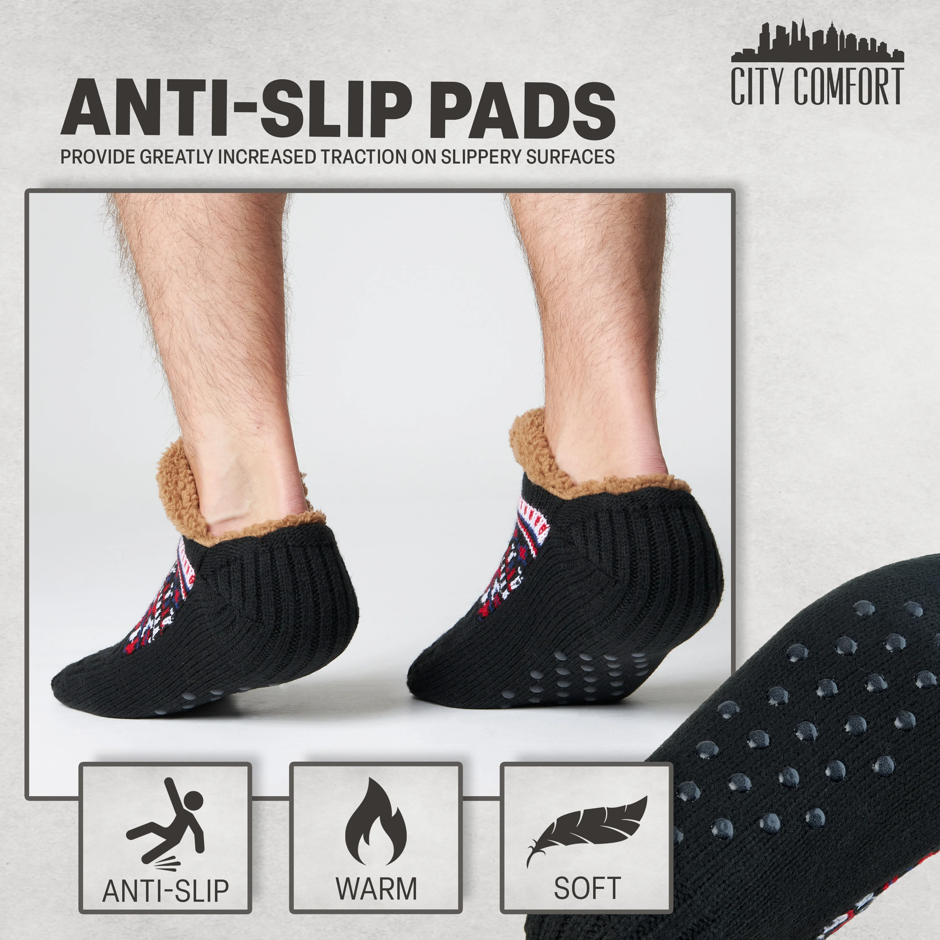 CityComfort Slipper Socks for Men & Teens Size 6–9.5, Cozy Non Slip Socks - Image 6