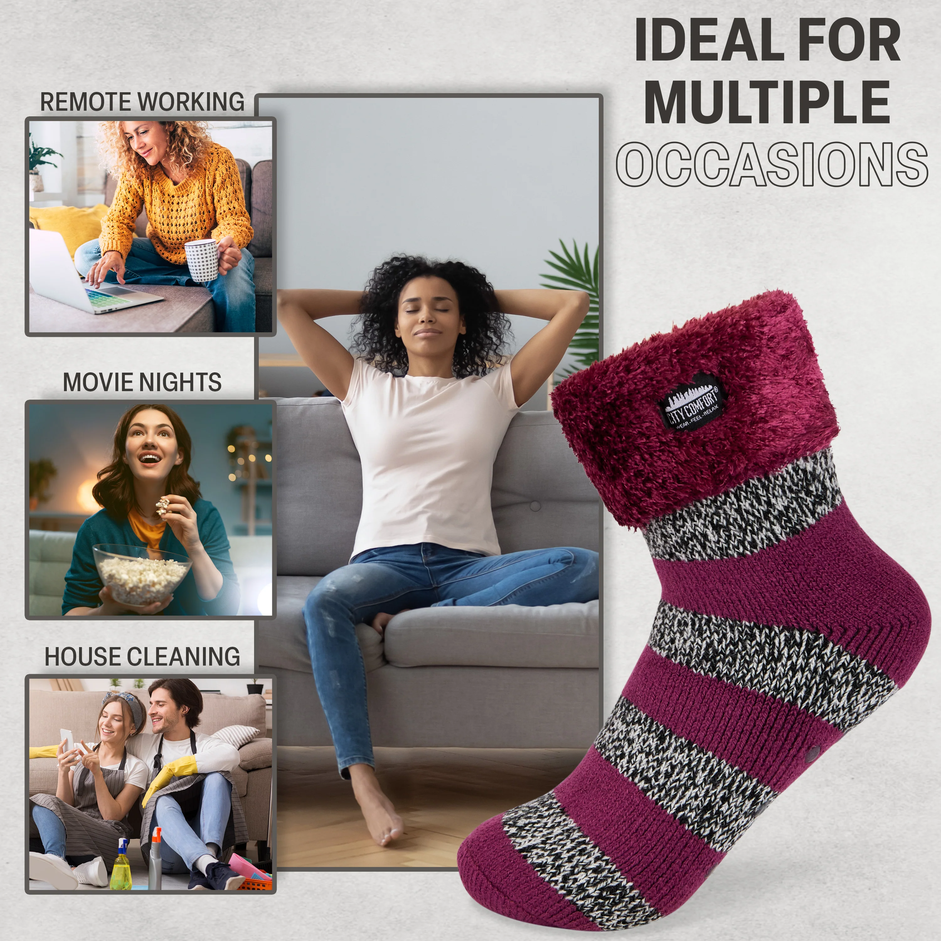 CityComfort Slipper Socks, Women Fluffy Socks Non Slip, Warm Cosy Gifts for Her Multiple Designs - Image 101
