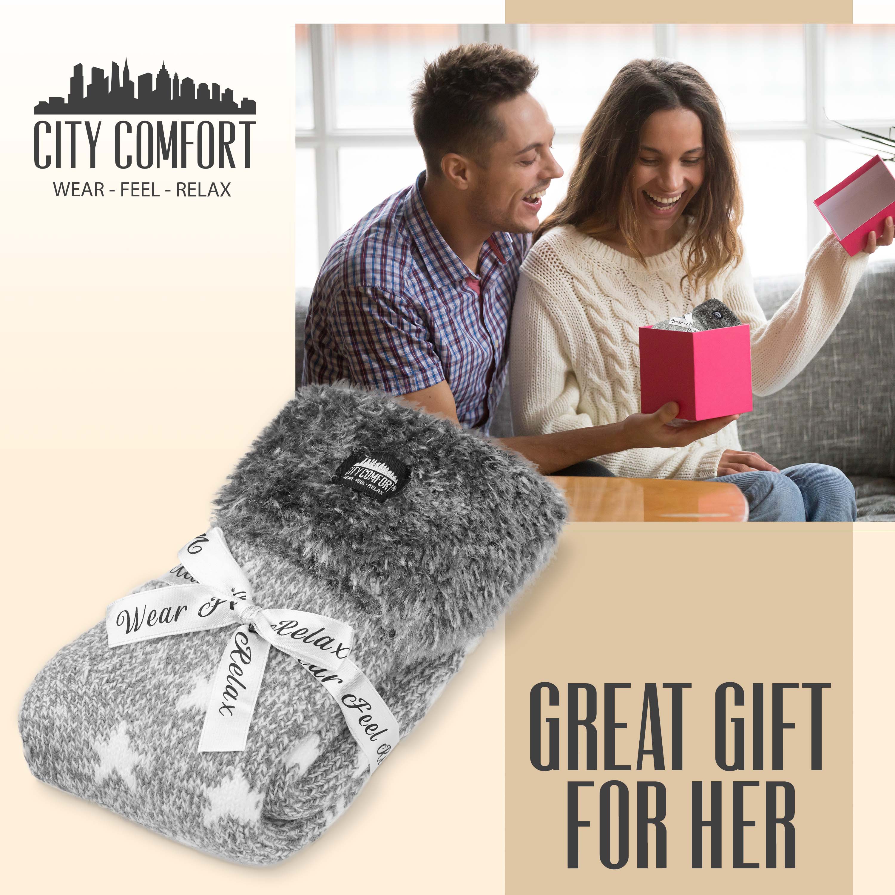 CityComfort Slipper Socks, Women Fluffy Socks Non Slip, Warm Cosy Gifts for Her Multiple Designs - Image 3