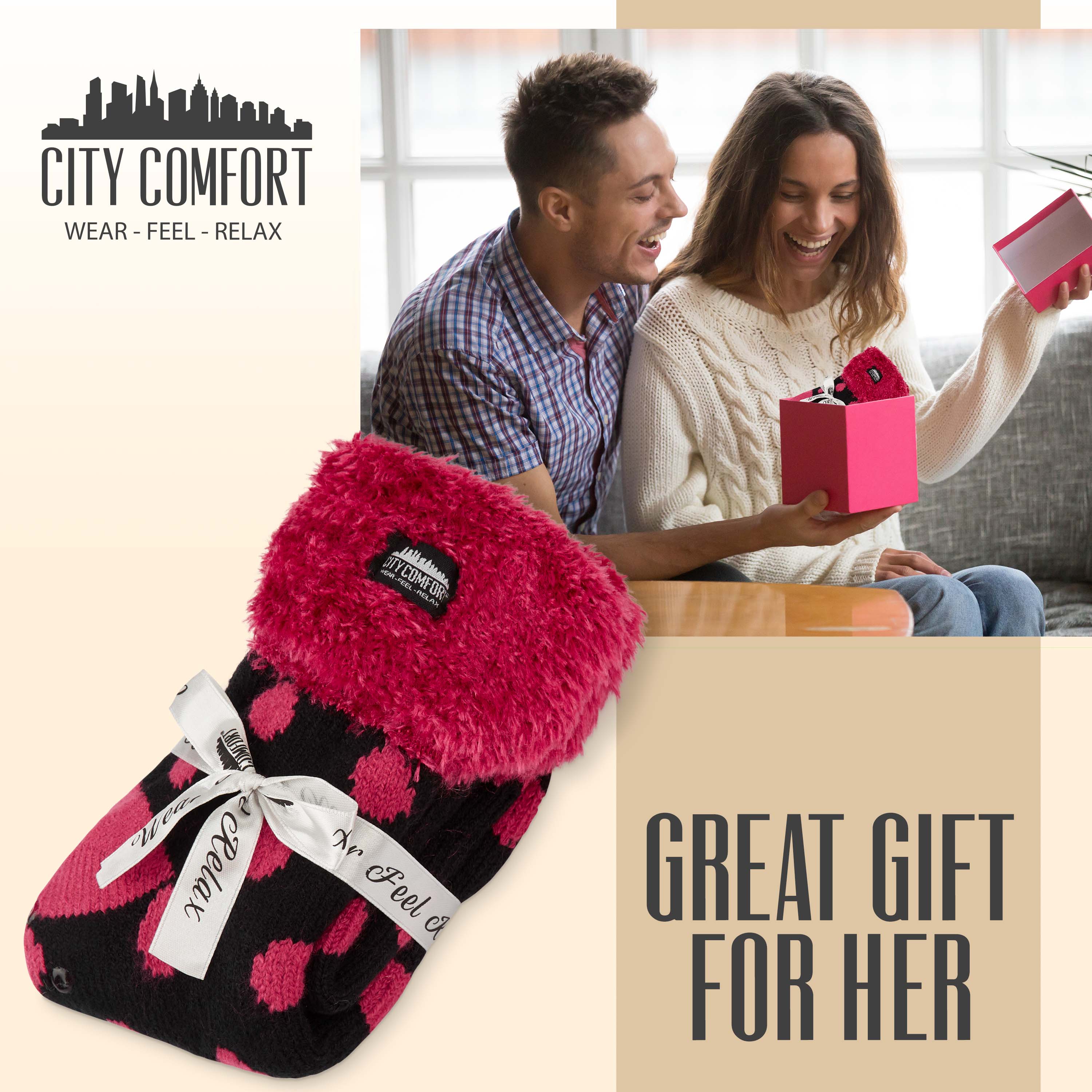 CityComfort Slipper Socks, Women Fluffy Socks Non Slip, Warm Cosy Gifts for Her Multiple Designs - Image 38