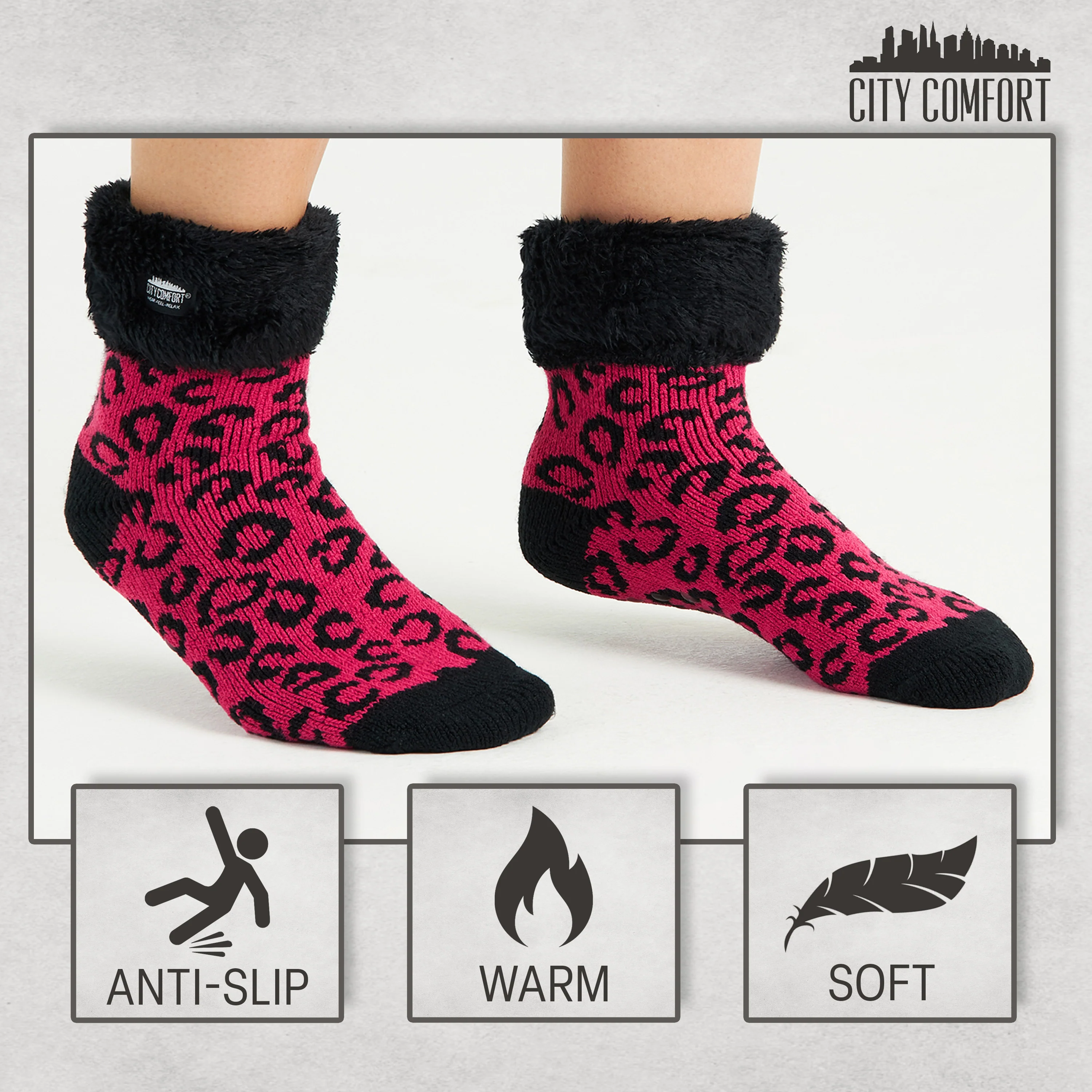 CityComfort Slipper Socks, Women Fluffy Socks Non Slip, Warm Cosy Gifts for Her Multiple Designs - Image 91