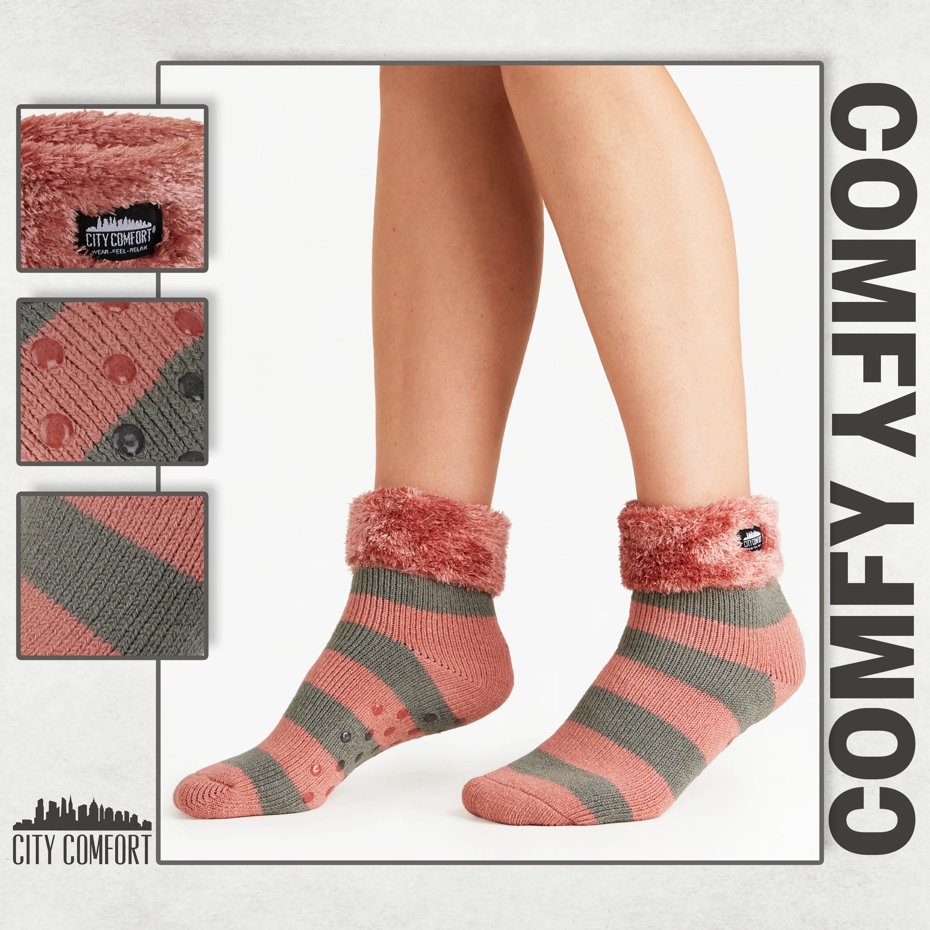 CityComfort Slipper Socks, Women Fluffy Socks Non Slip, Warm Cosy Gifts for Her Multiple Designs - Image 96
