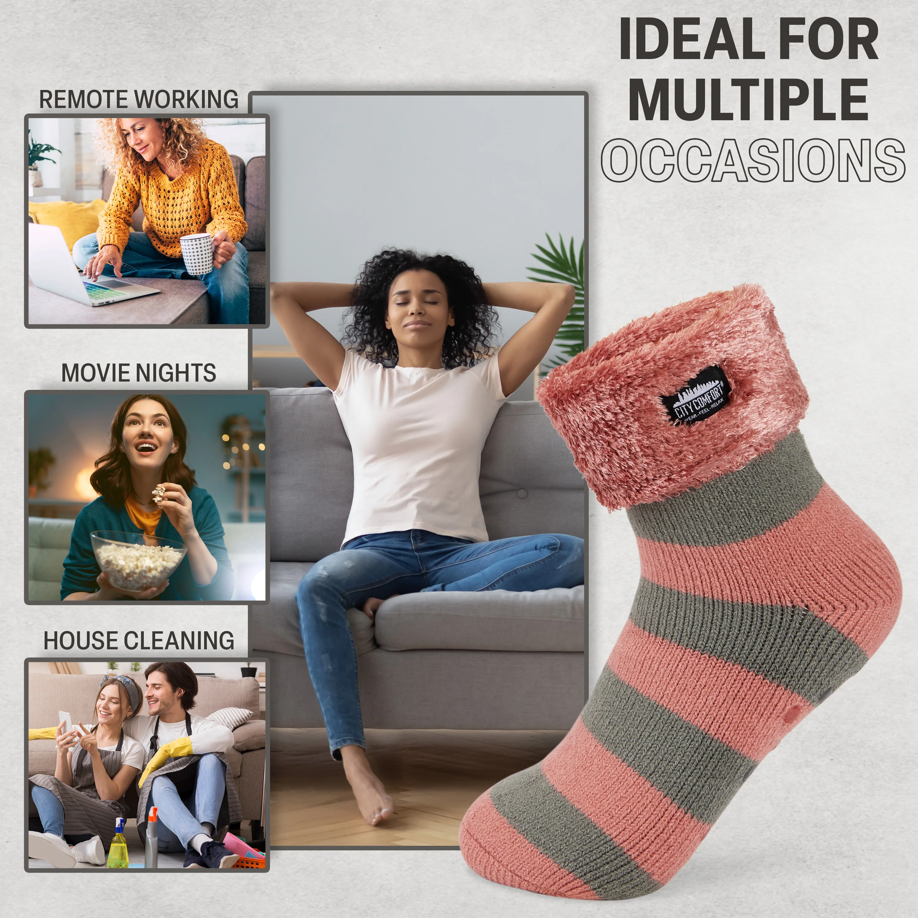 CityComfort Slipper Socks Women Teenagers - Fluffy Socks Non Slip Warm Fleece One Size - Image 3