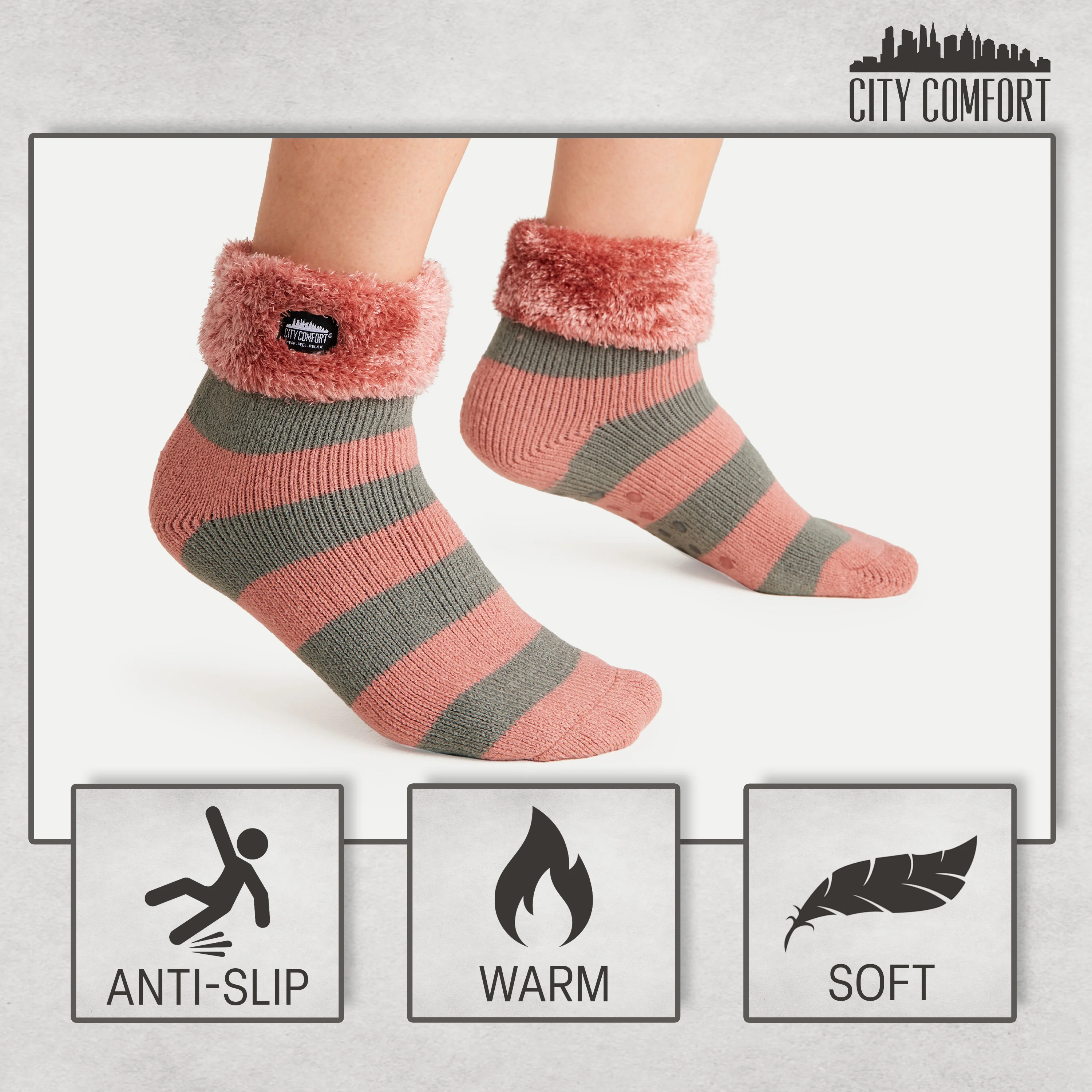 CityComfort Slipper Socks Women Teenagers - Fluffy Socks Non Slip Warm Fleece One Size - Image 5