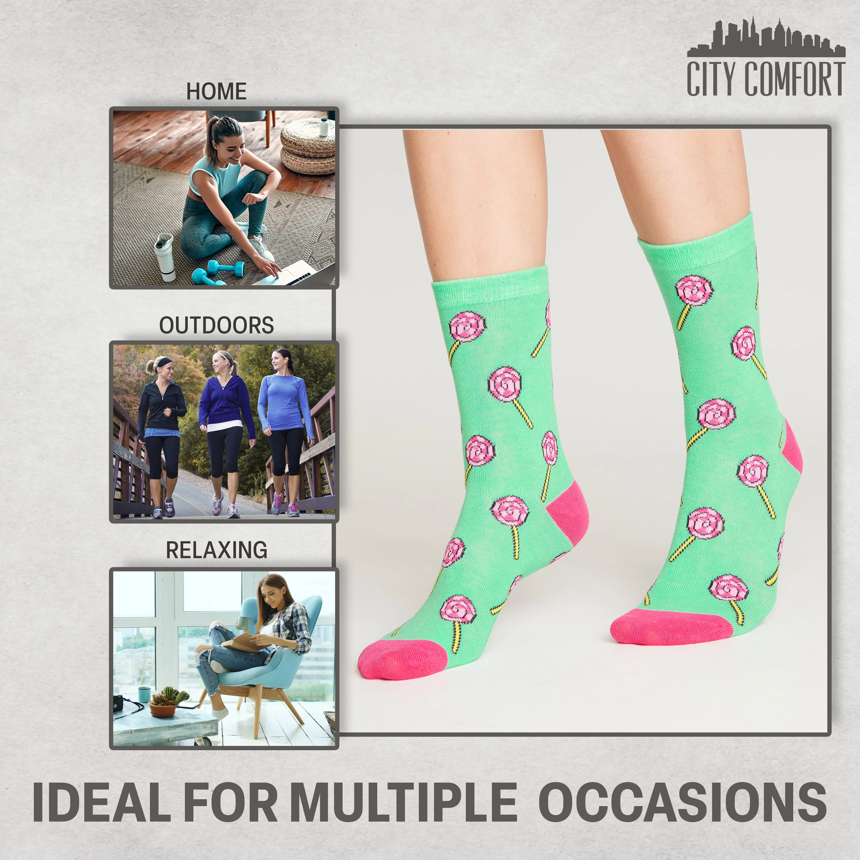 CityComfort Socks Women, 5 Pack of Crew Socks, Colourful Funny Socks for Women and Teens - Image 4