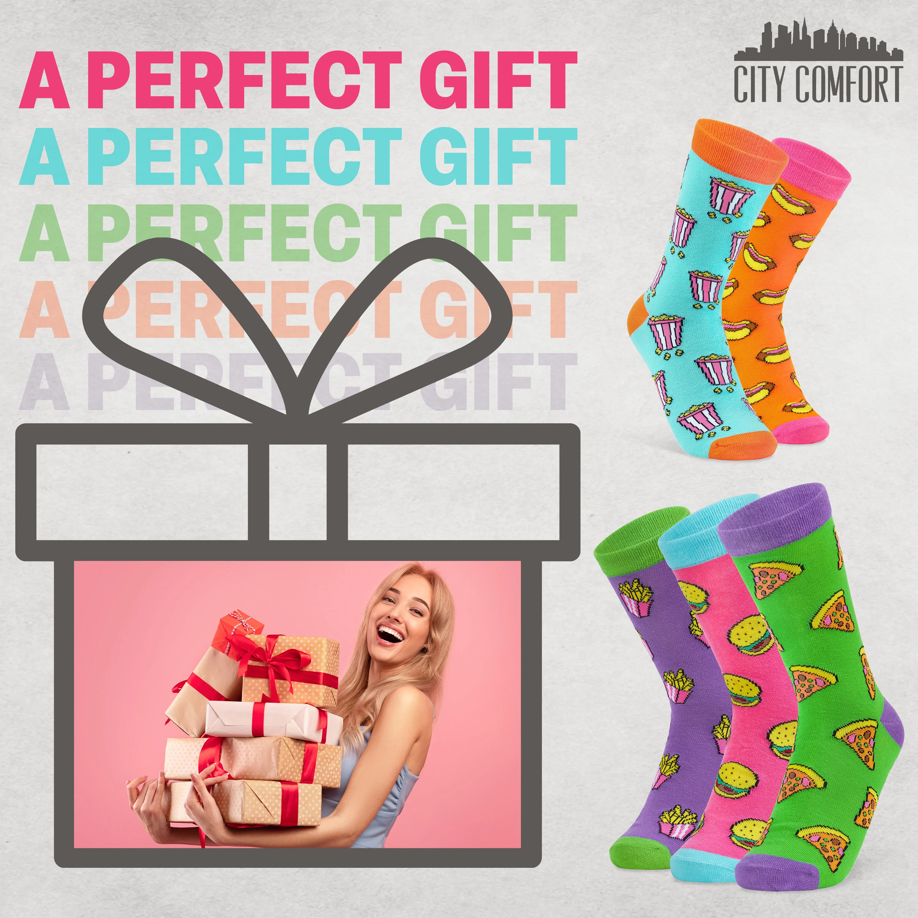 CityComfort Socks Women, 5 Pack of Crew Socks, Colourful Funny Socks for Women and Teens - Image 3