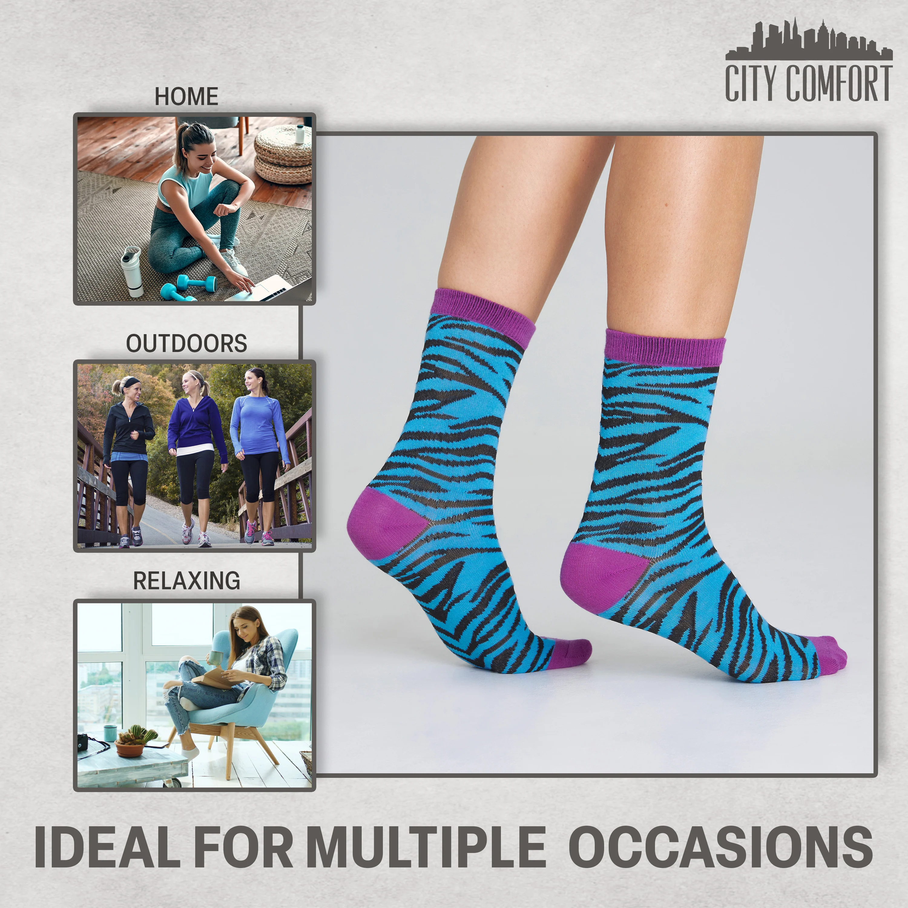 CityComfort Socks Women, 5 Pack of Crew Socks, Colourful Funny Socks for Women and Teens - Image 4