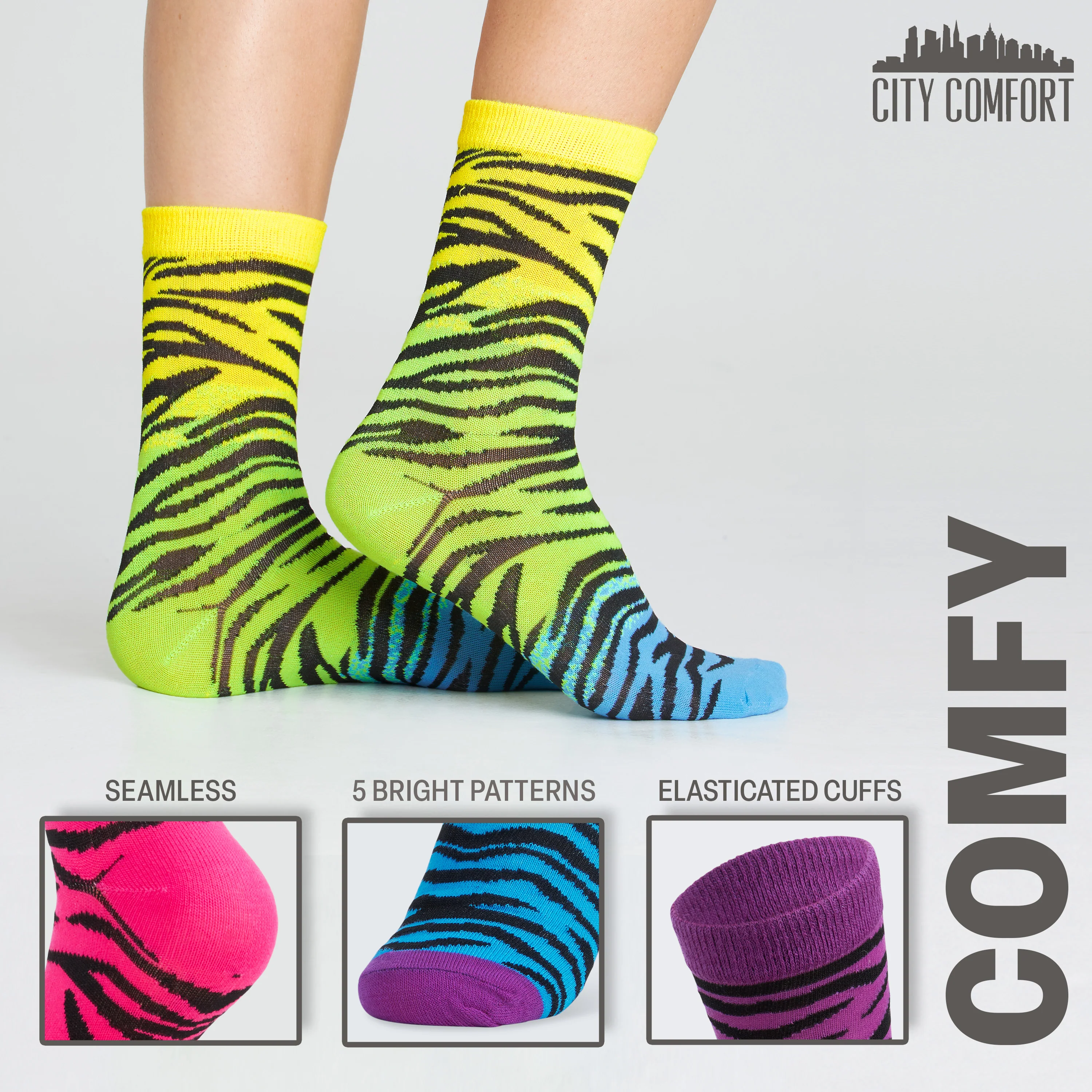 CityComfort Socks Women, 5 Pack of Crew Socks, Colourful Funny Socks for Women and Teens - Image 5