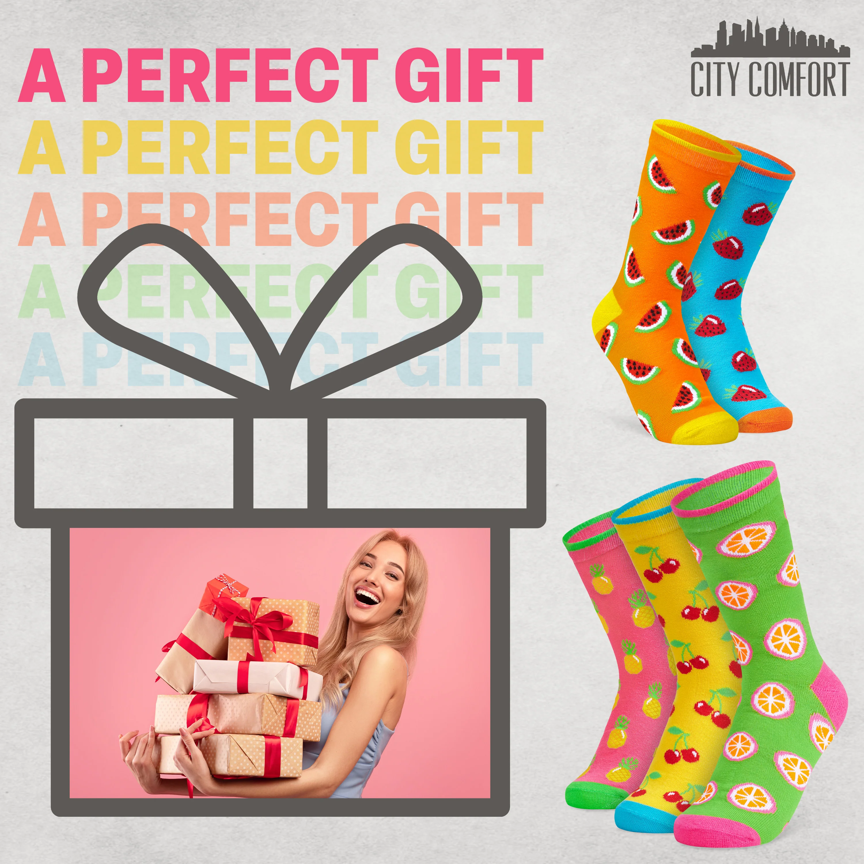 CityComfort Socks Women, 5 Pack of Crew Socks, Colourful Funny Socks for Women and Teens - Image 3