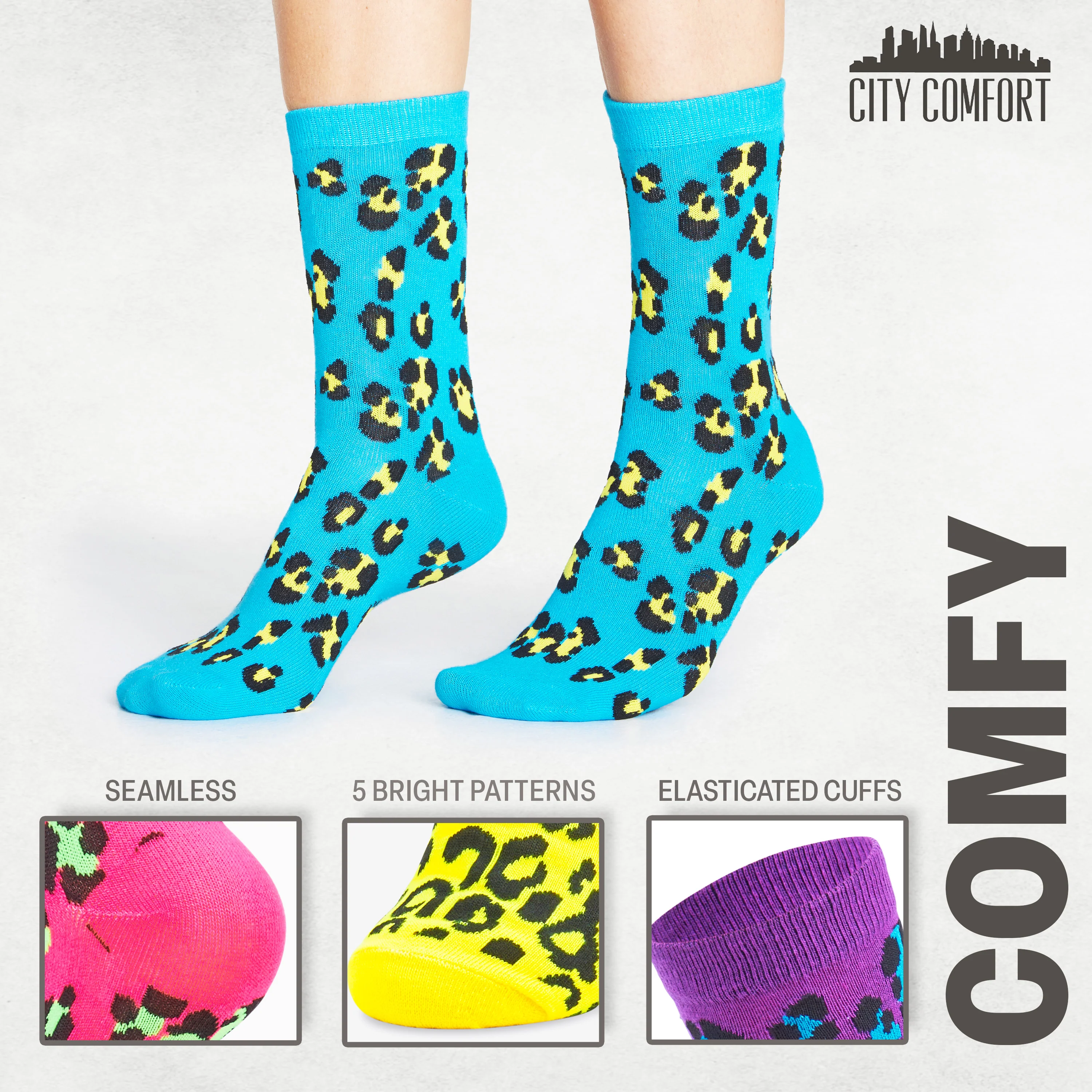 CityComfort Socks Women, 5 Pack of Crew Socks, Colourful Funny Socks for Women and Teens - Image 5
