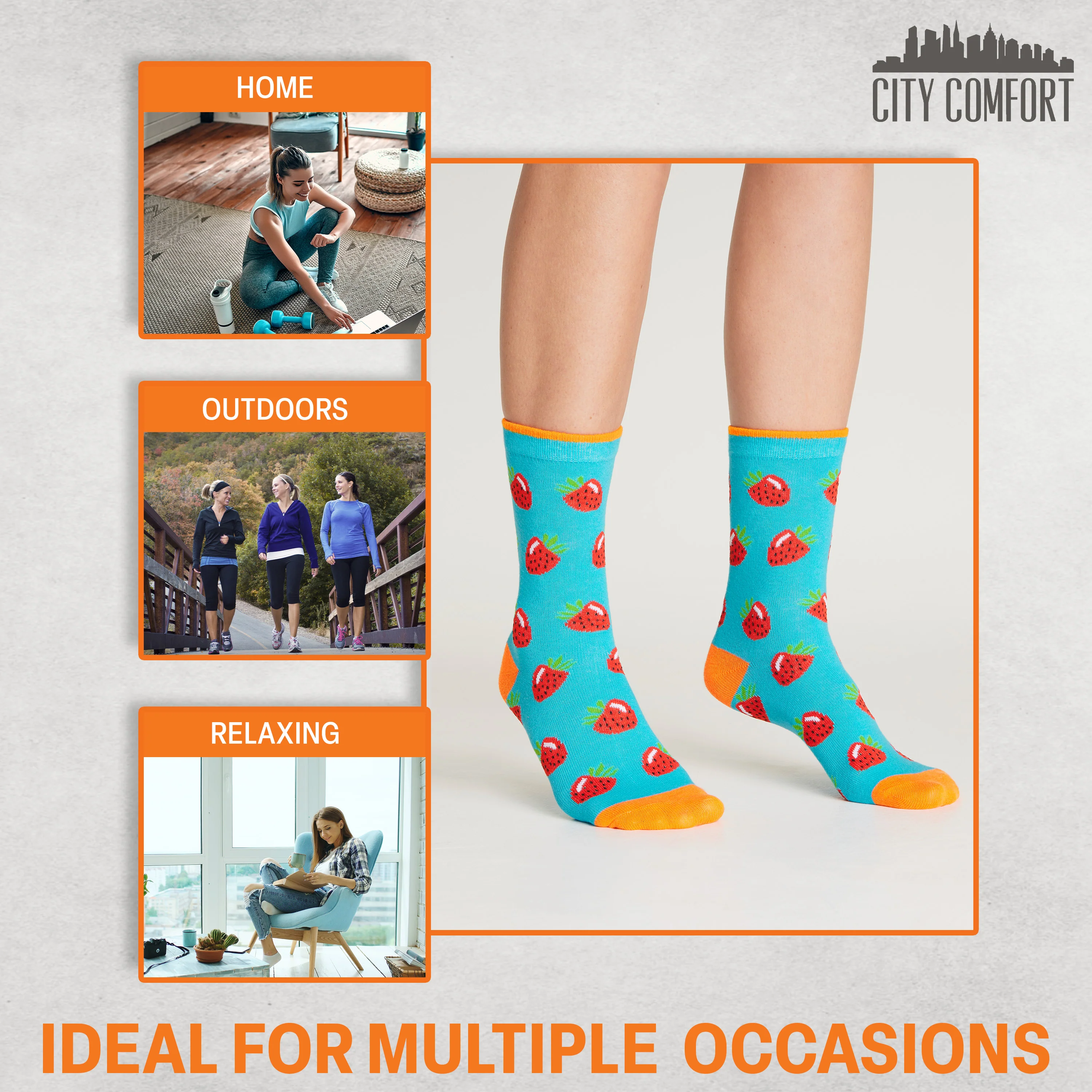 CityComfort Socks Women, 5 Pack of Crew Socks, Colourful Funny Socks for Women and Teens - Image 4