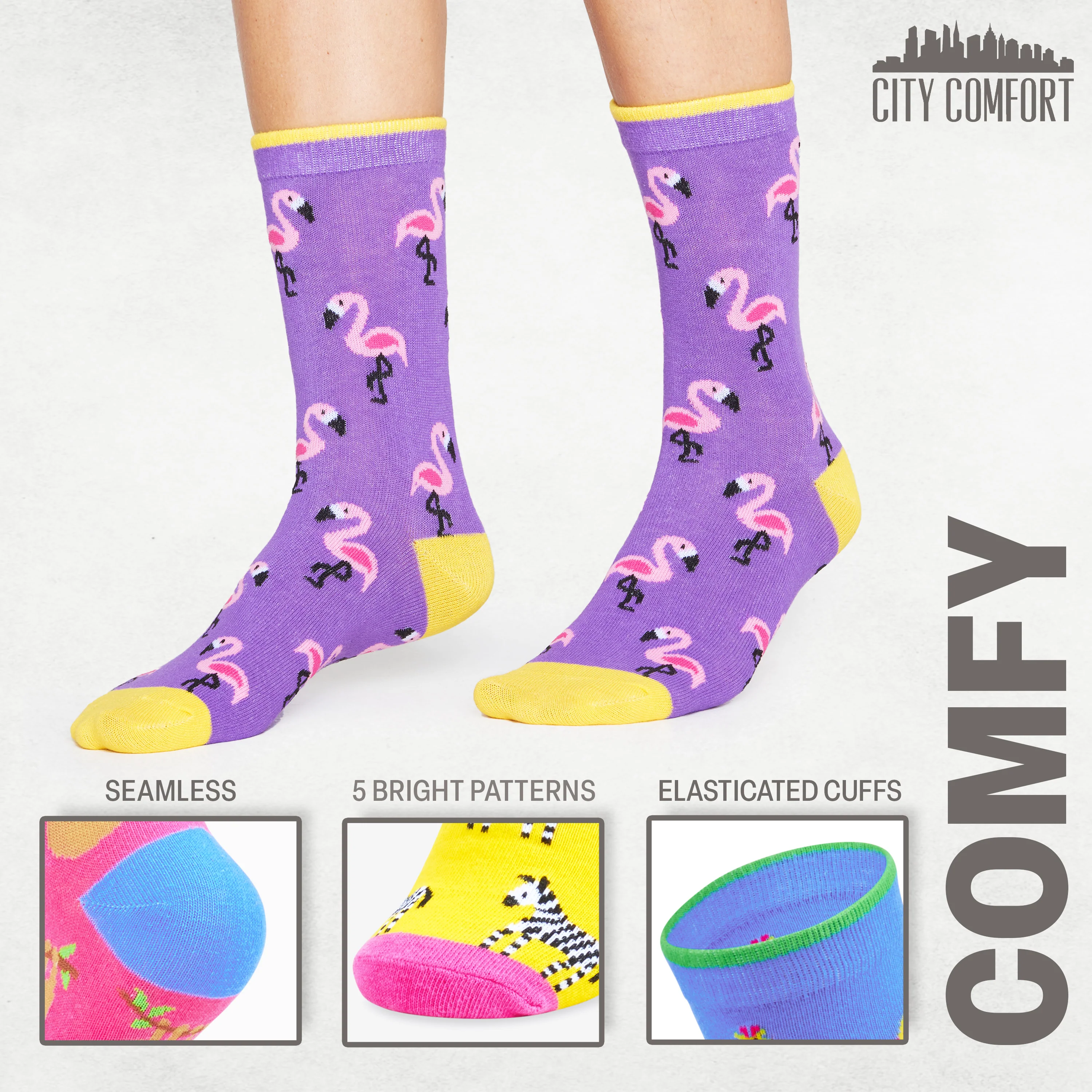 CityComfort Socks Women, 5 Pack of Crew Socks, Colourful Funny Socks for Women and Teens - Image 5