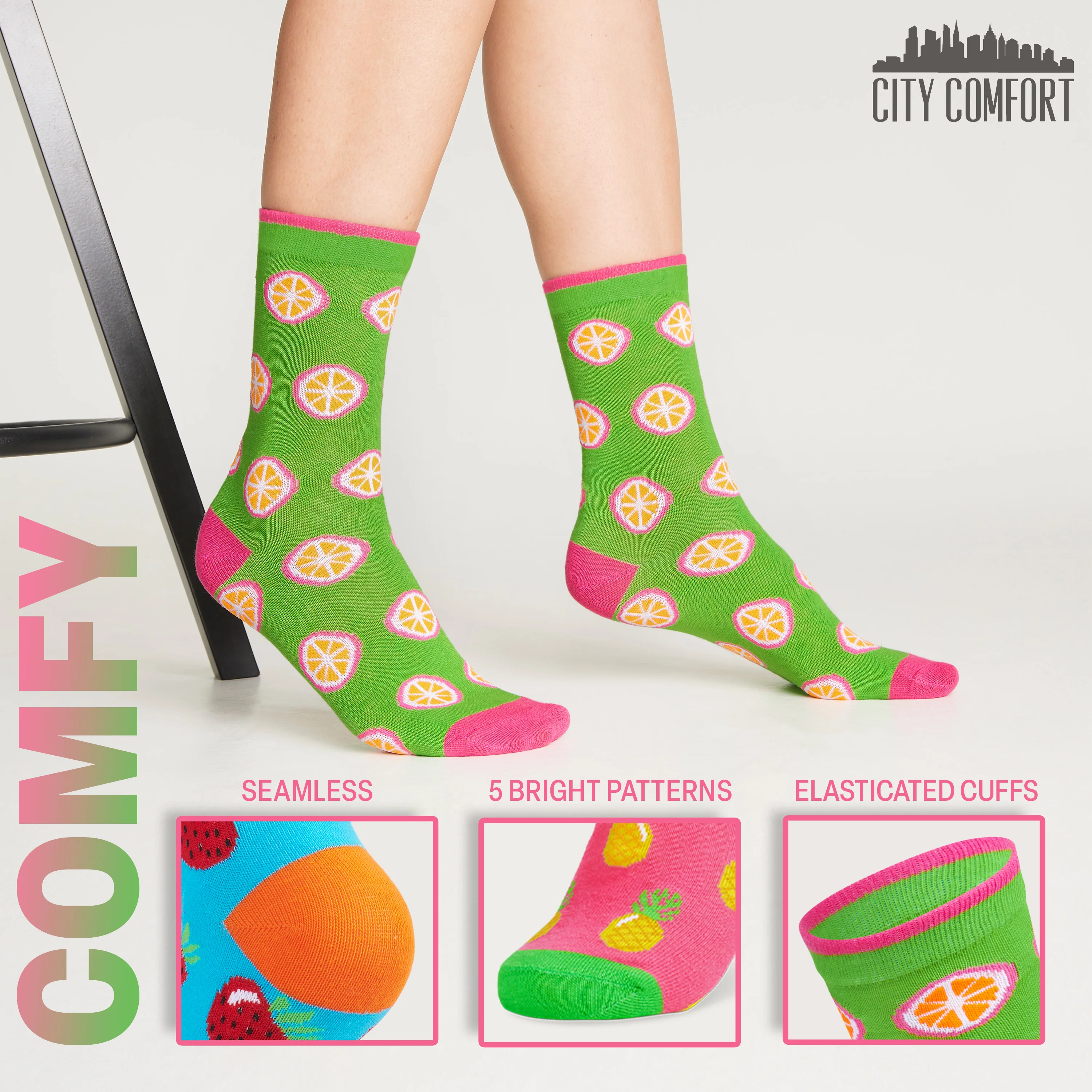 CityComfort Socks Women, 5 Pack of Crew Socks, Colourful Funny Socks for Women and Teens - Image 5
