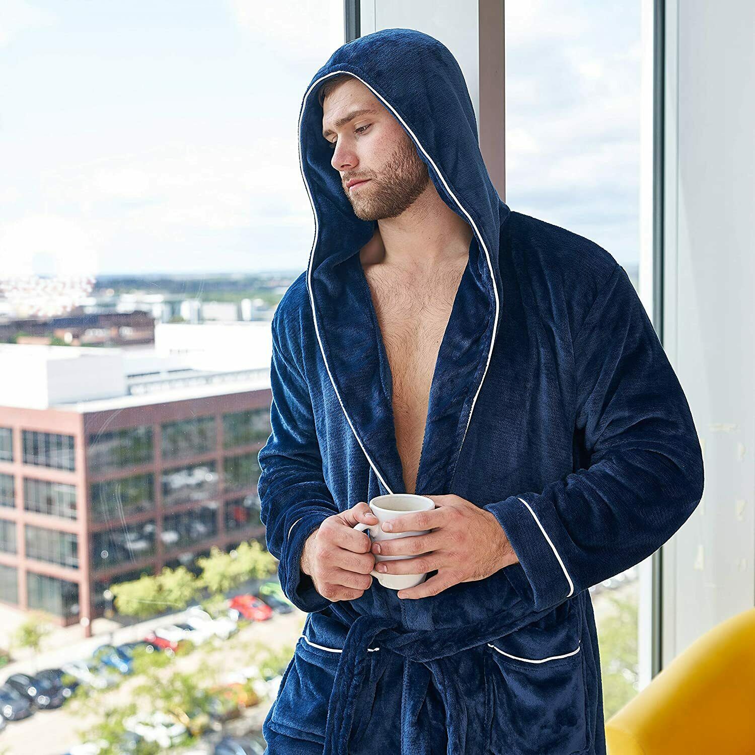 CityComfort Hooded Dressing Gowns for Men in Grey or Navy - Image 3