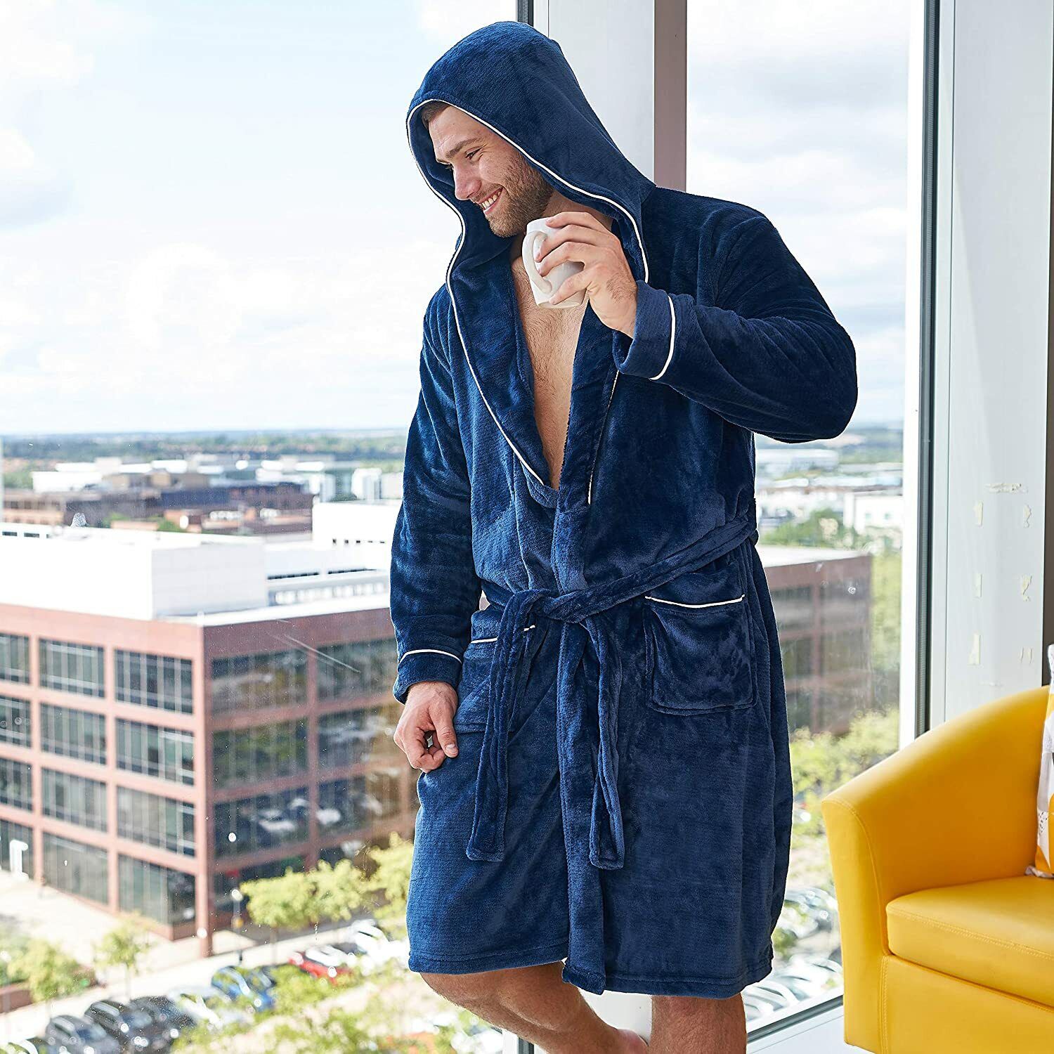 CityComfort Hooded Dressing Gowns for Men in Grey or Navy - Image 4