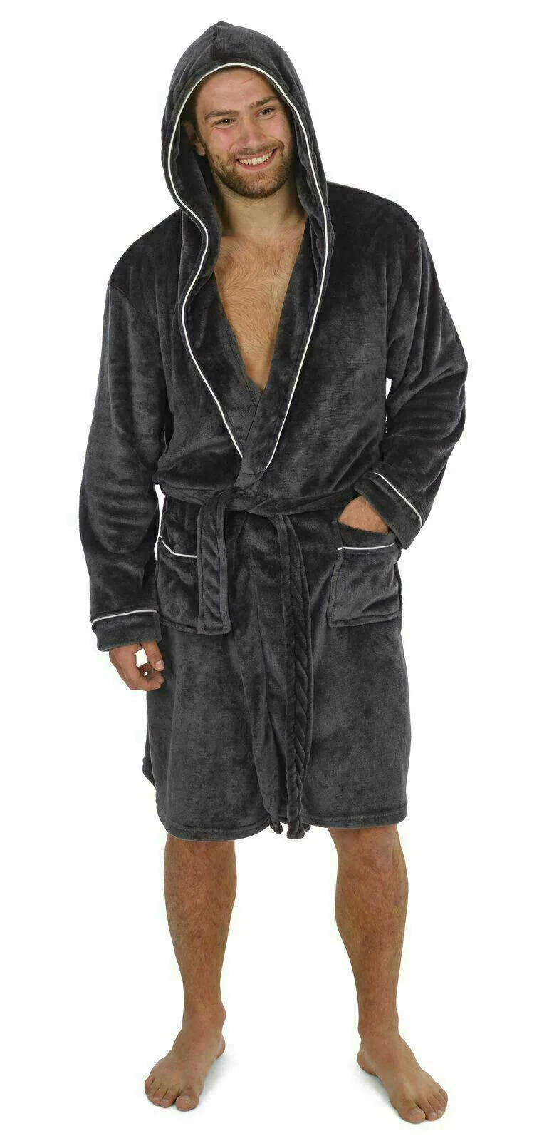 CityComfort Hooded Dressing Gowns for Men in Grey or Navy - Image 6