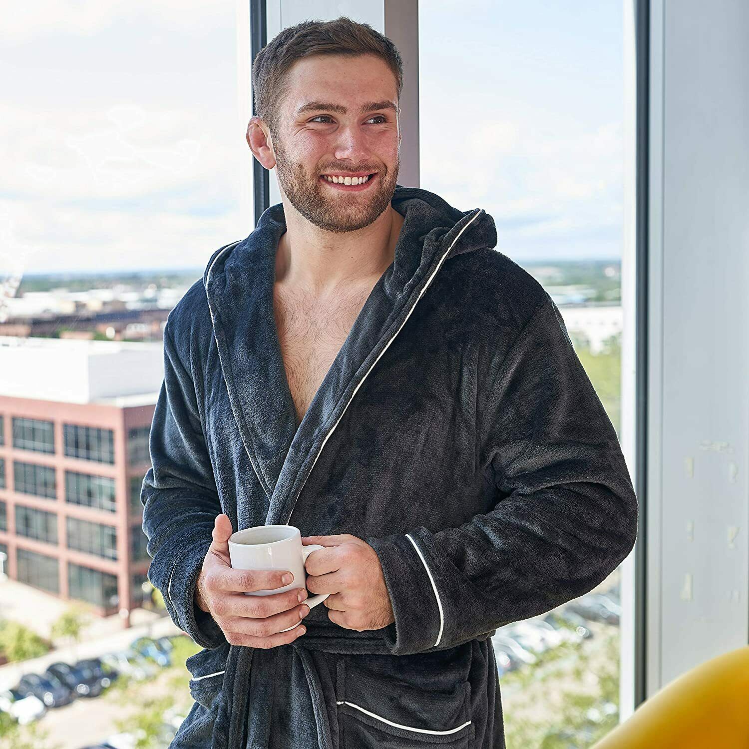 CityComfort Hooded Dressing Gowns for Men in Grey or Navy - Image 8