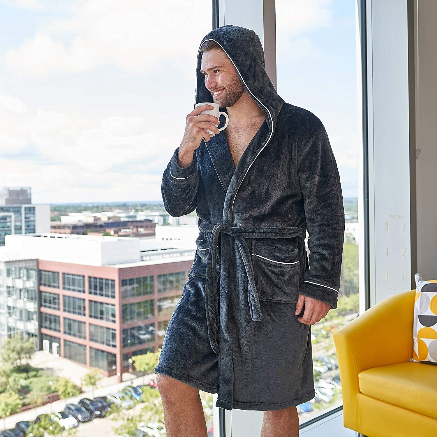 CityComfort Hooded Dressing Gowns for Men in Grey or Navy - Image 9