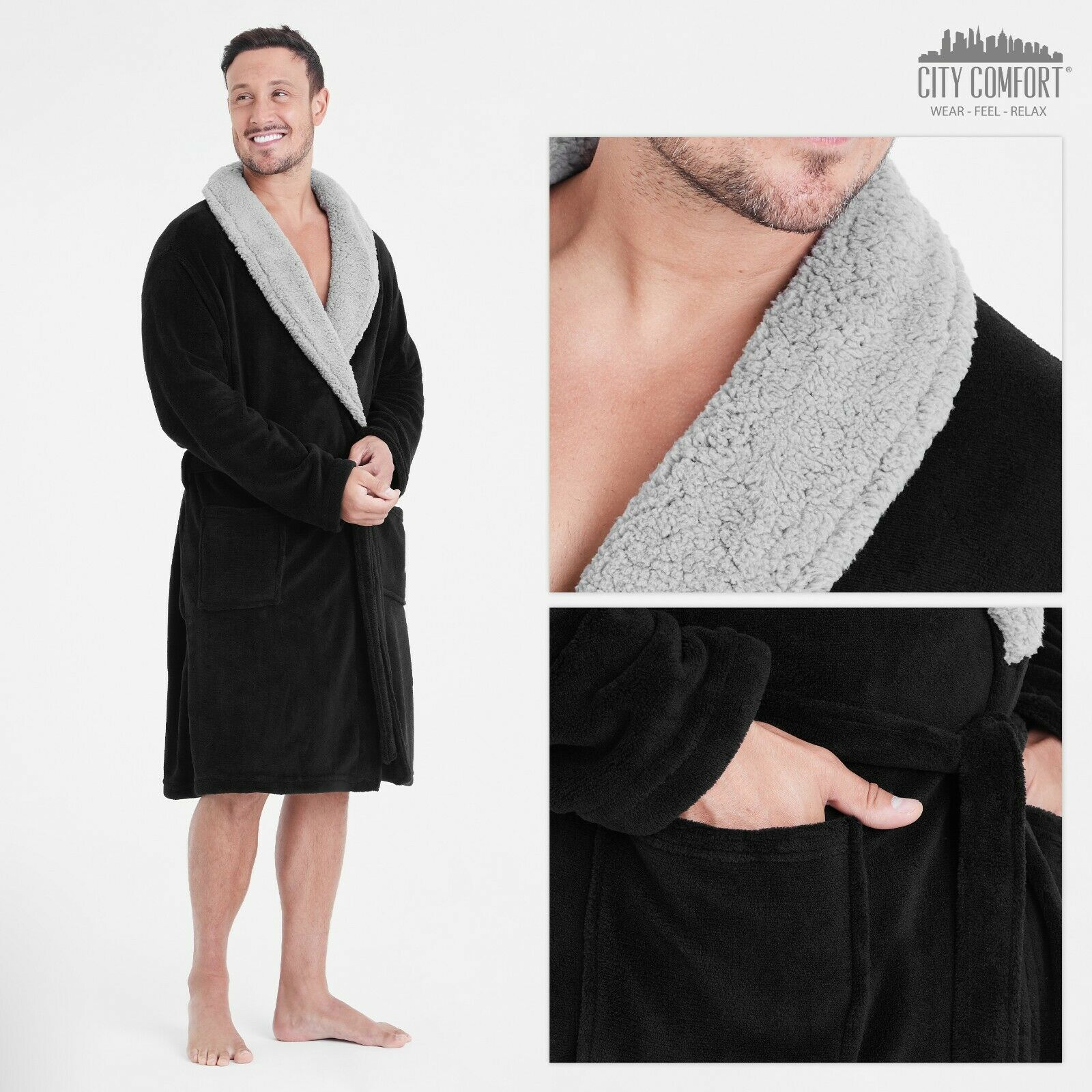 CityComfort Dressing Gown Mens Fleece Hooded Dressing Gowns - Image 11