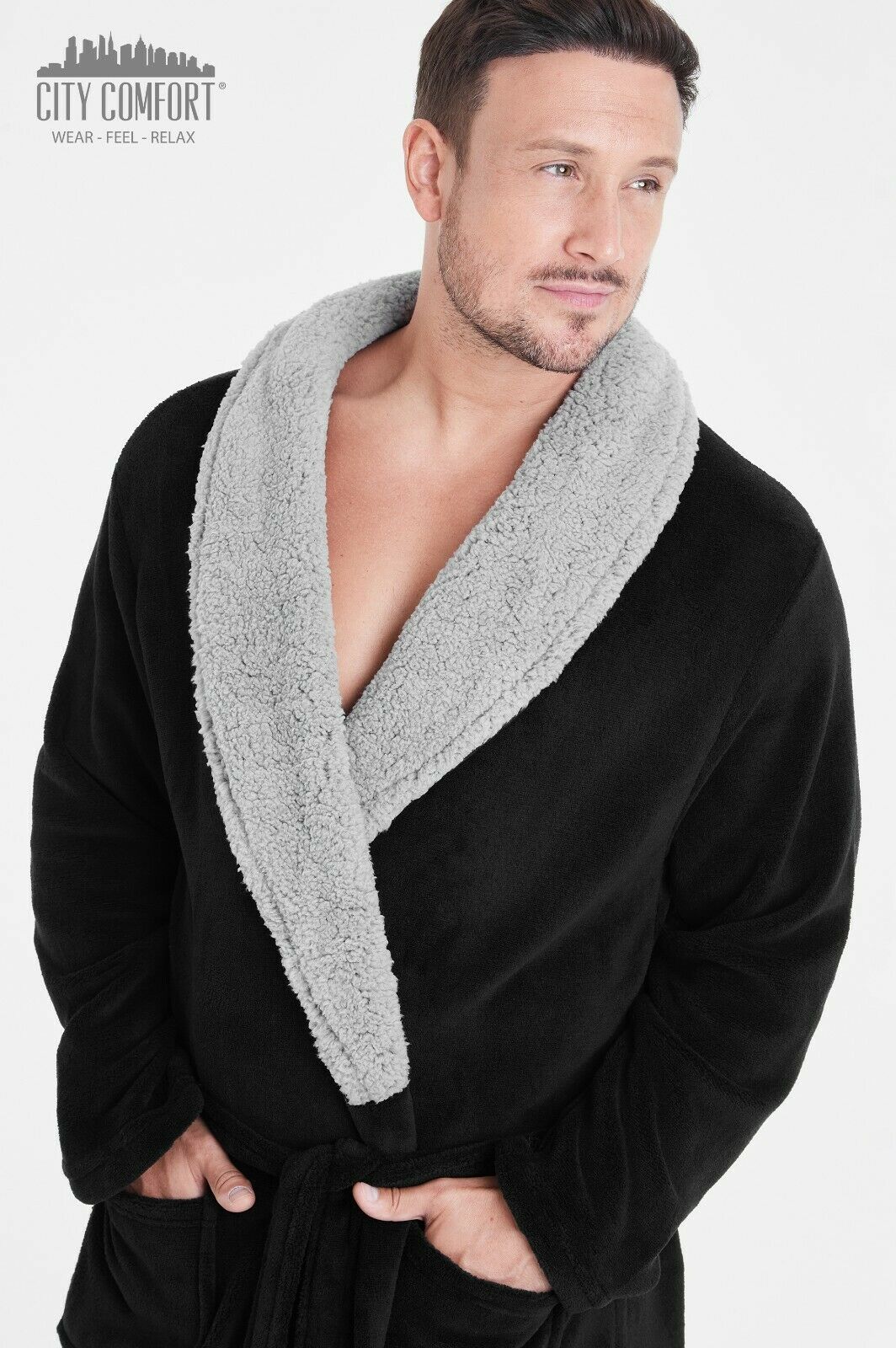 CityComfort Dressing Gown Mens Fleece Hooded Dressing Gowns - Image 12