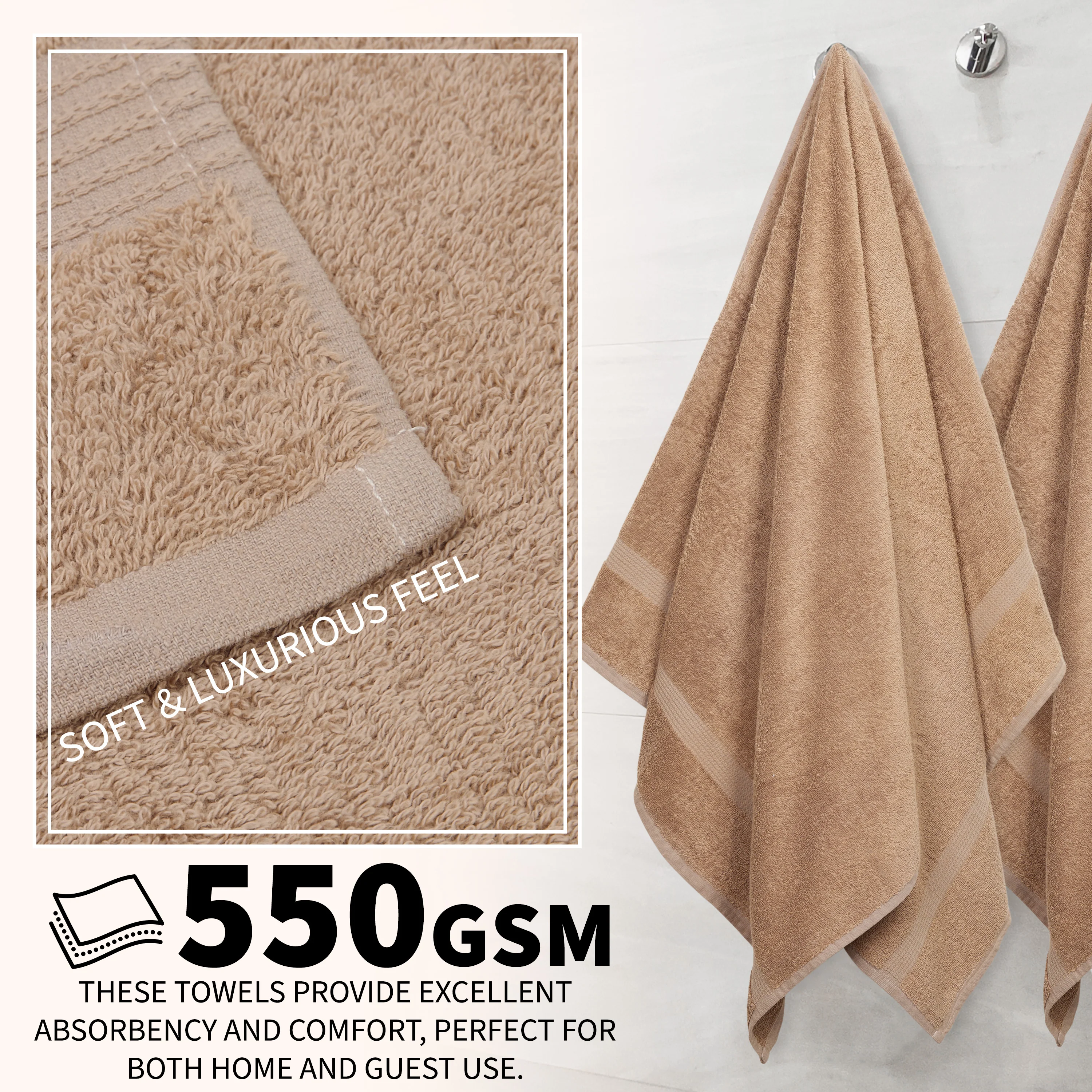 CityComfort Towel Set of 8, 100% Cotton 550GSM Absorbent Bathroom Towels Various Sizes - Image 12