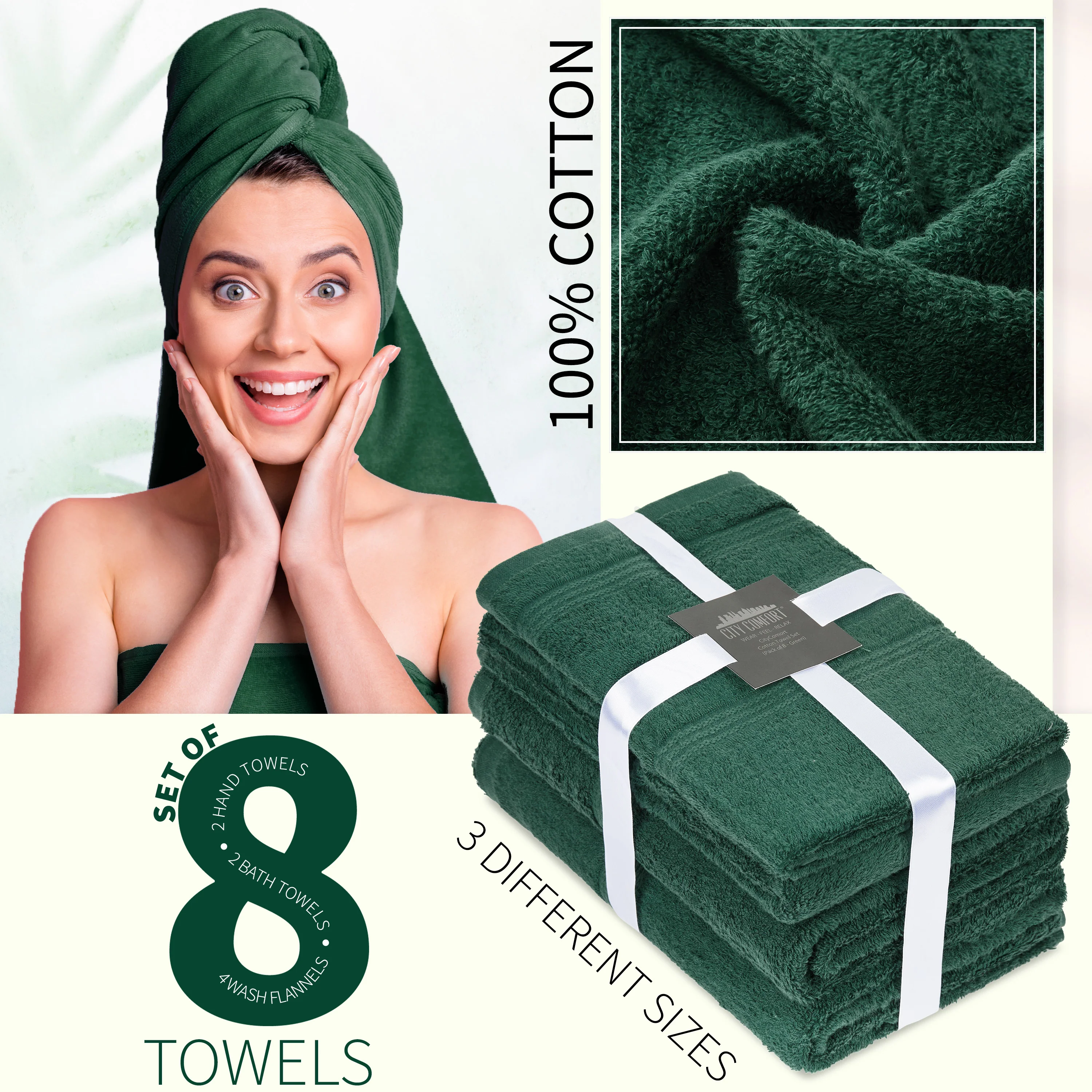 CityComfort Towel Set of 8, 100% Cotton 550GSM Absorbent Bathroom Towels Various Sizes - Image 16