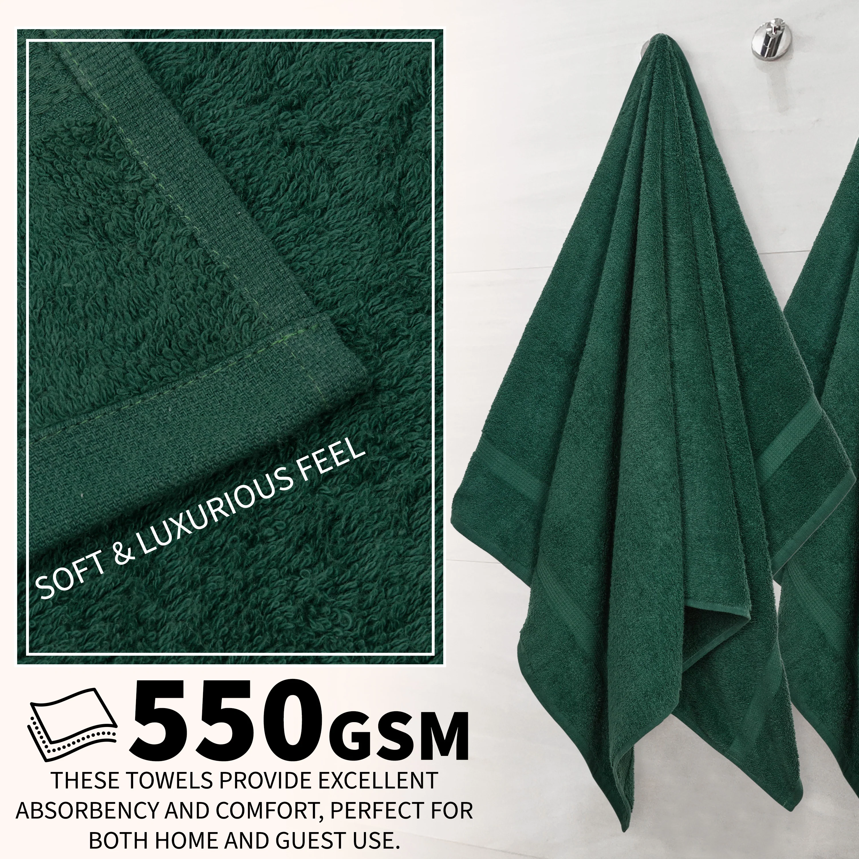 CityComfort Towel Set of 8, 100% Cotton 550GSM Absorbent Bathroom Towels Various Sizes - Image 17