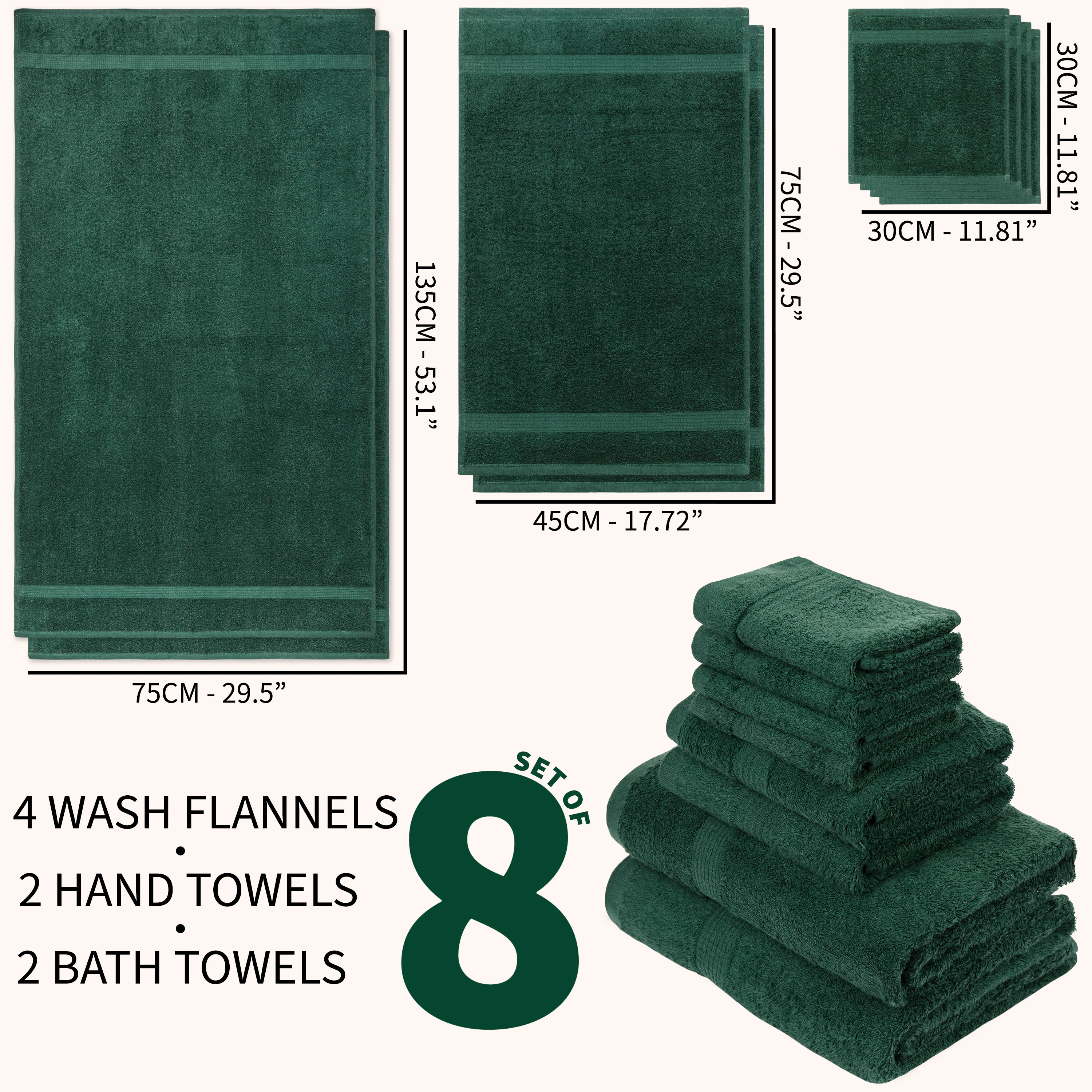 CityComfort Towel Set of 8, 100% Cotton 550GSM Absorbent Bathroom Towels Various Sizes - Image 18