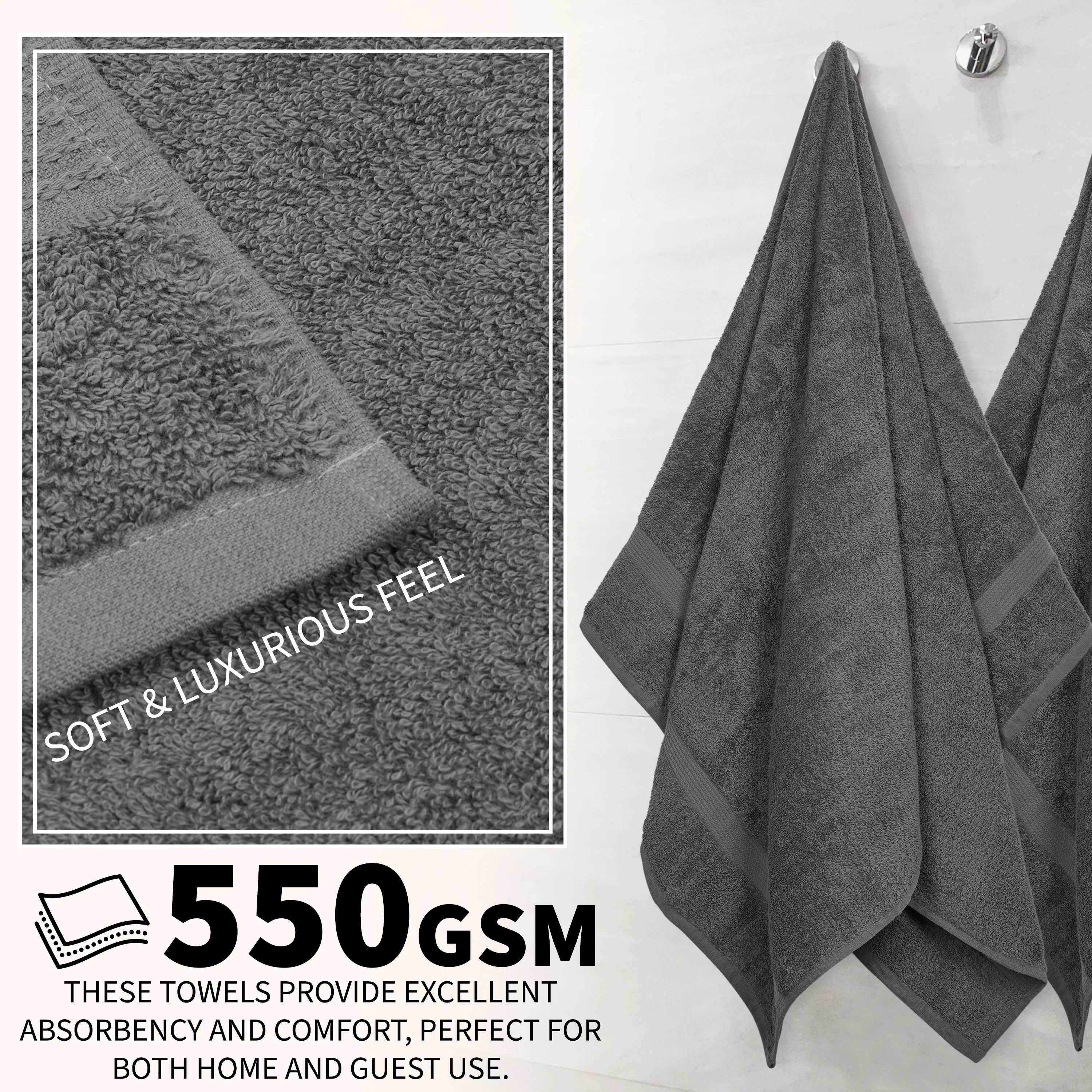 CityComfort Towel Set of 8, 100% Cotton 550GSM Absorbent Bathroom Towels Various Sizes - Image 22