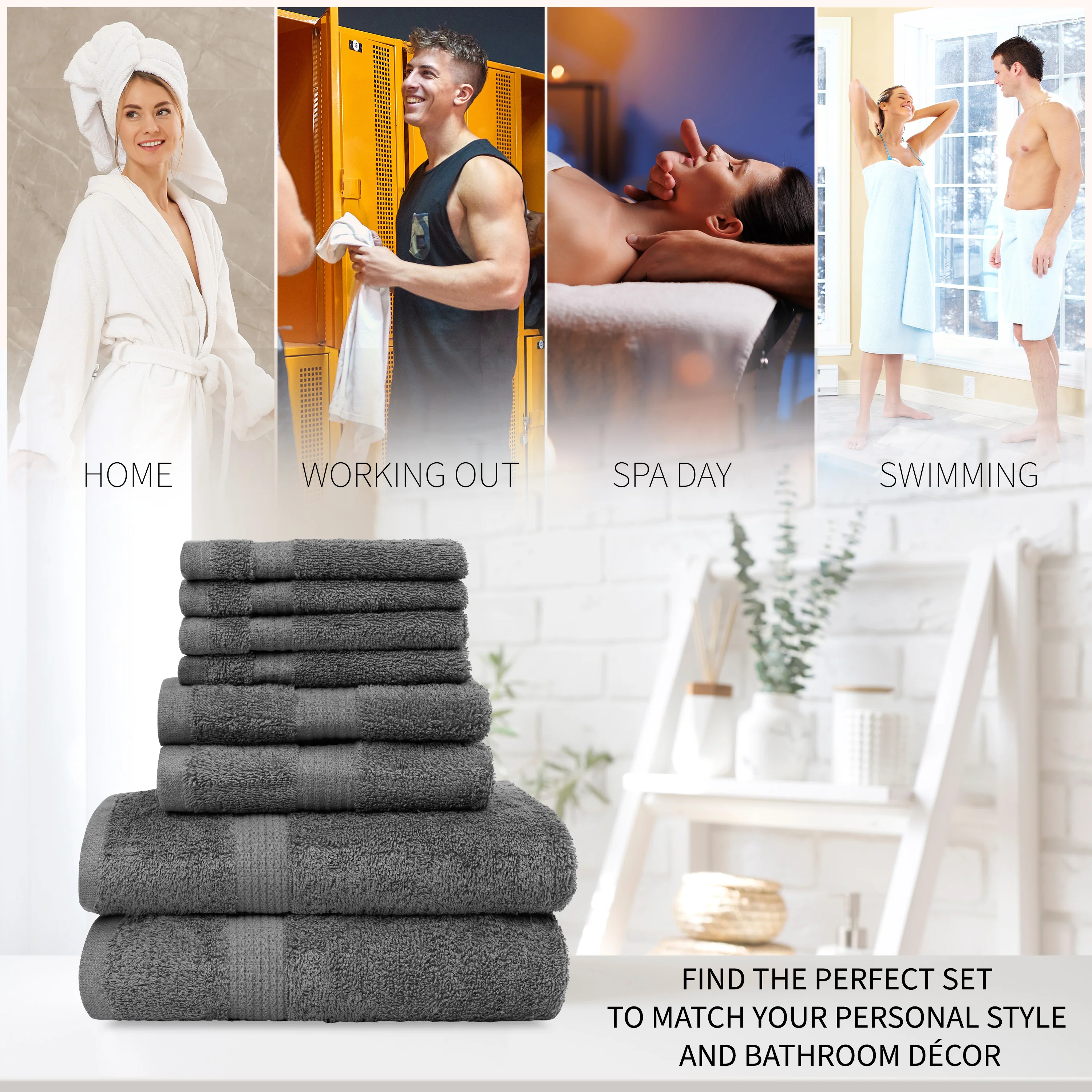 CityComfort Towel Set of 8, 100% Cotton 550GSM Absorbent Bathroom Towels Various Sizes - Image 23