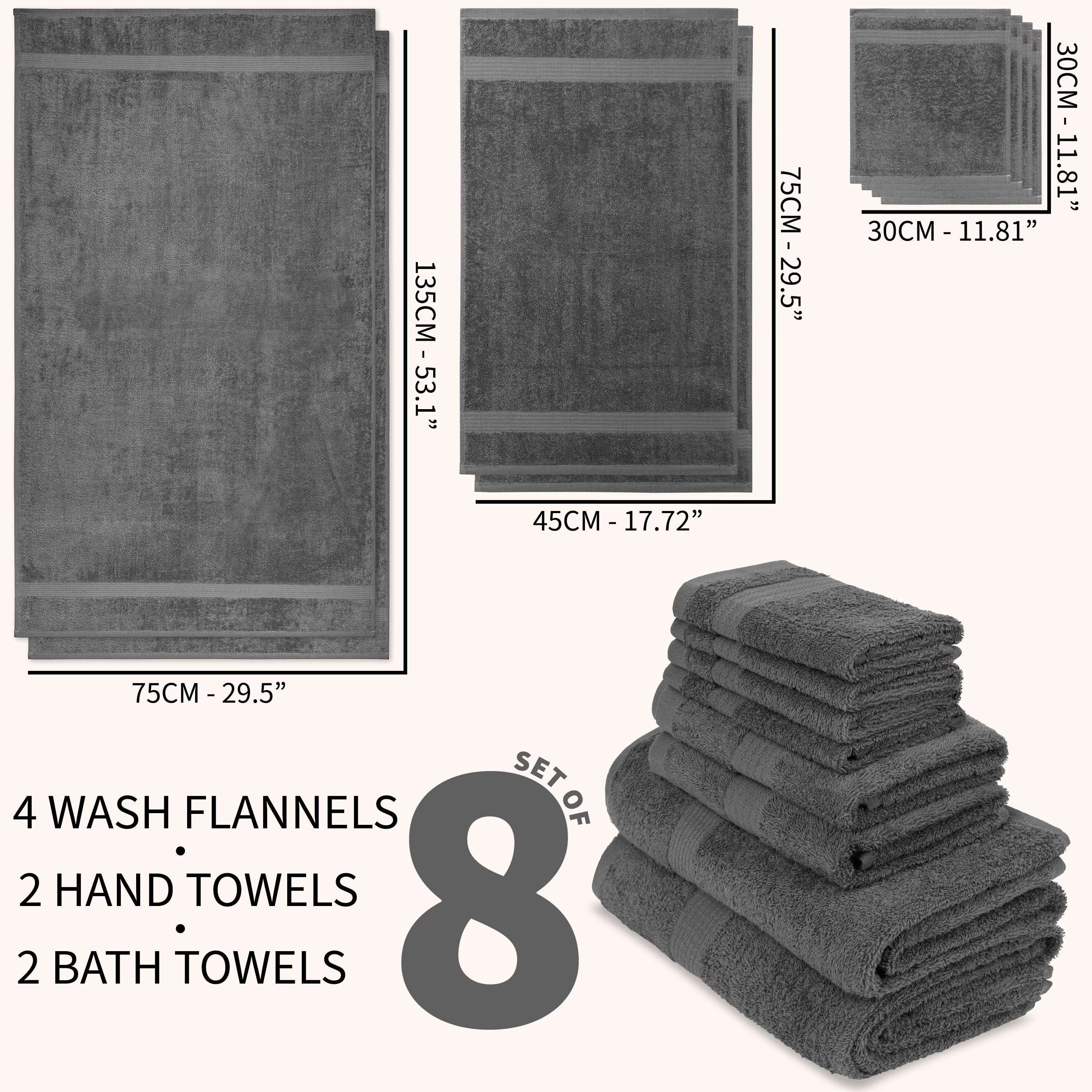 CityComfort Towel Set of 8, 100% Cotton 550GSM Absorbent Bathroom Towels Various Sizes - Image 24