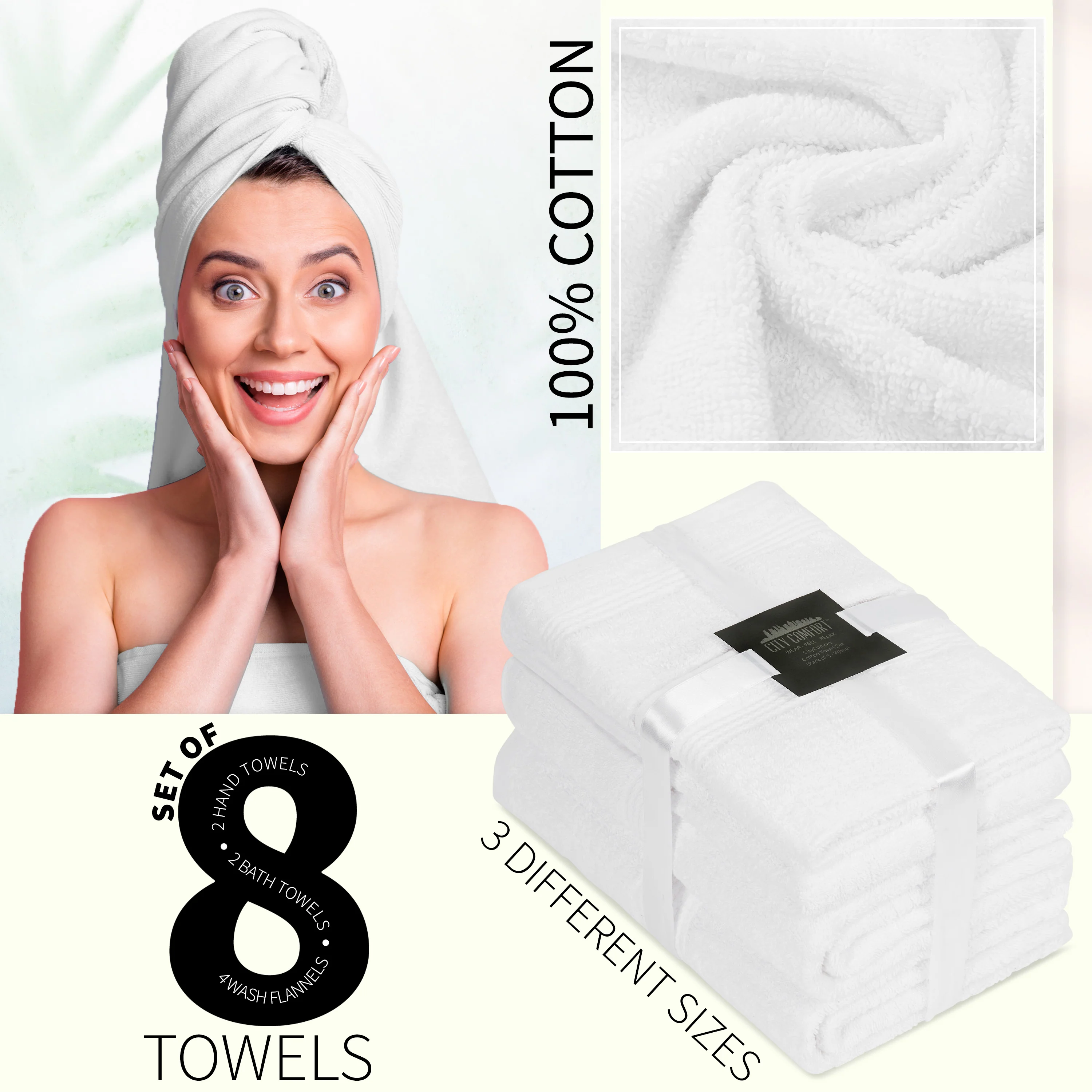 CityComfort Towel Set of 8, 100% Cotton 550GSM Absorbent Bathroom Towels Various Sizes - Image 27