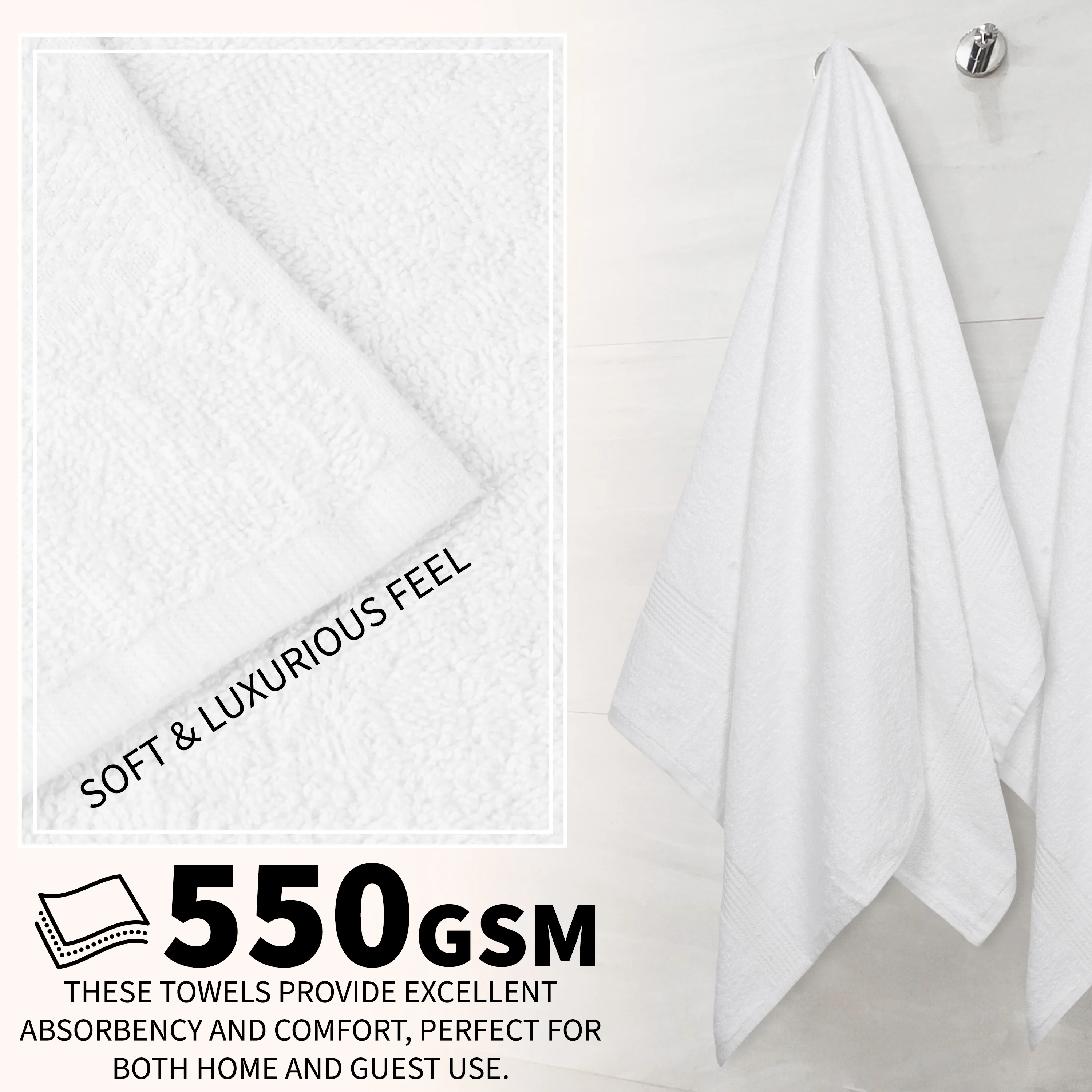 CityComfort Towel Set of 8, 100% Cotton 550GSM Absorbent Bathroom Towels Various Sizes - Image 28