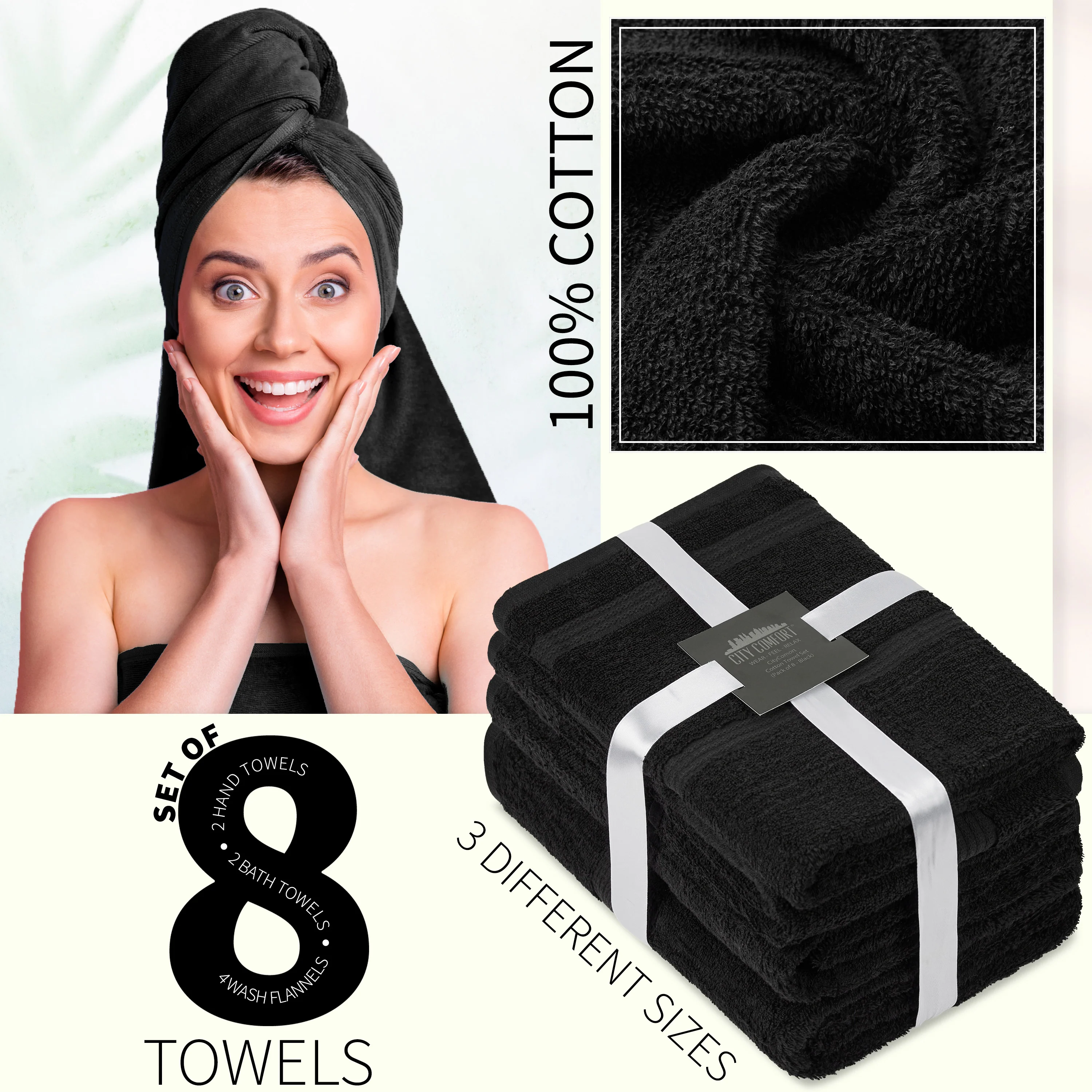 CityComfort Towel Set of 8, 100% Cotton 550GSM Absorbent Bathroom Towels Various Sizes - Image 3