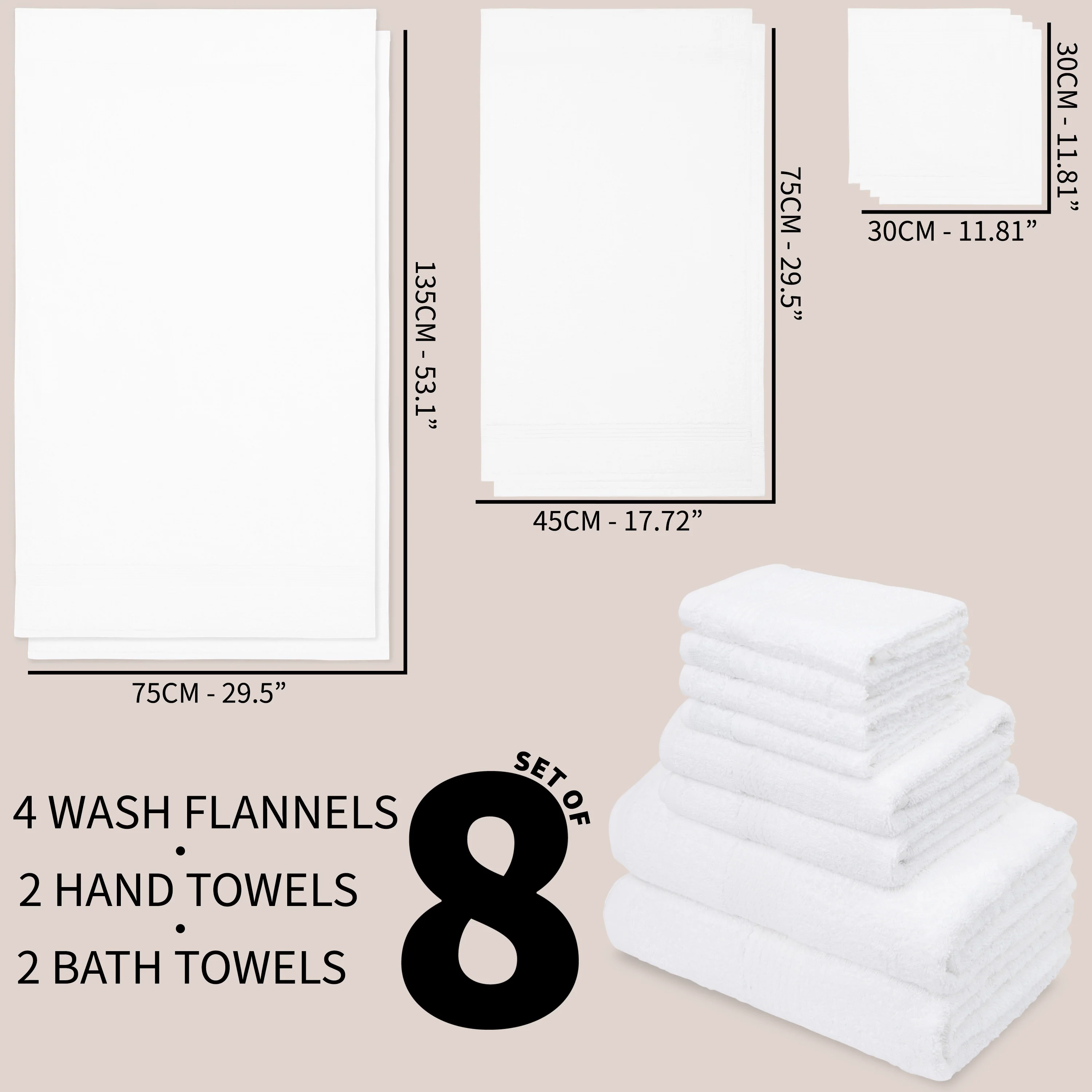 CityComfort Towel Set of 8, 100% Cotton 550GSM Absorbent Bathroom Towels Various Sizes - Image 30