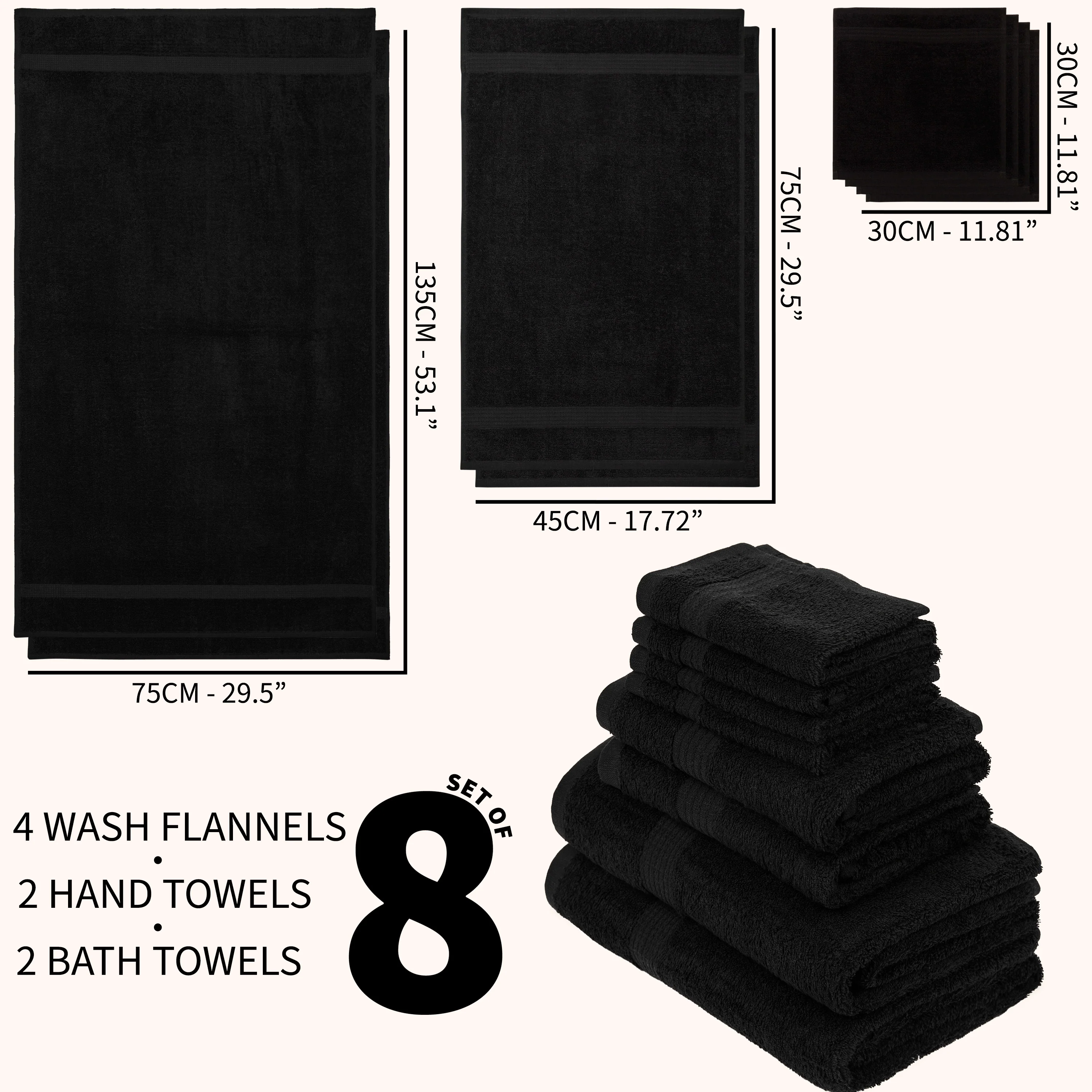 CityComfort Towel Set of 8, 100% Cotton 550GSM Absorbent Bathroom Towels Various Sizes - Image 6