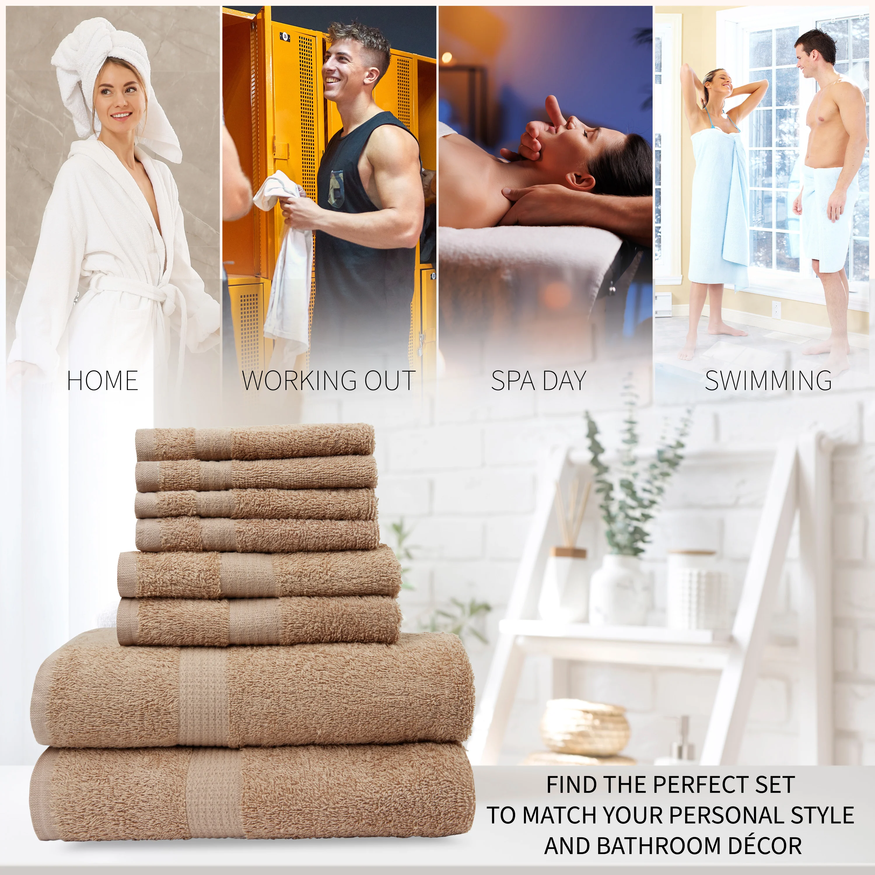 CityComfort Towel Set of 8, 100% Cotton 550GSM Absorbent Bathroom Towels Various Sizes - Image 8