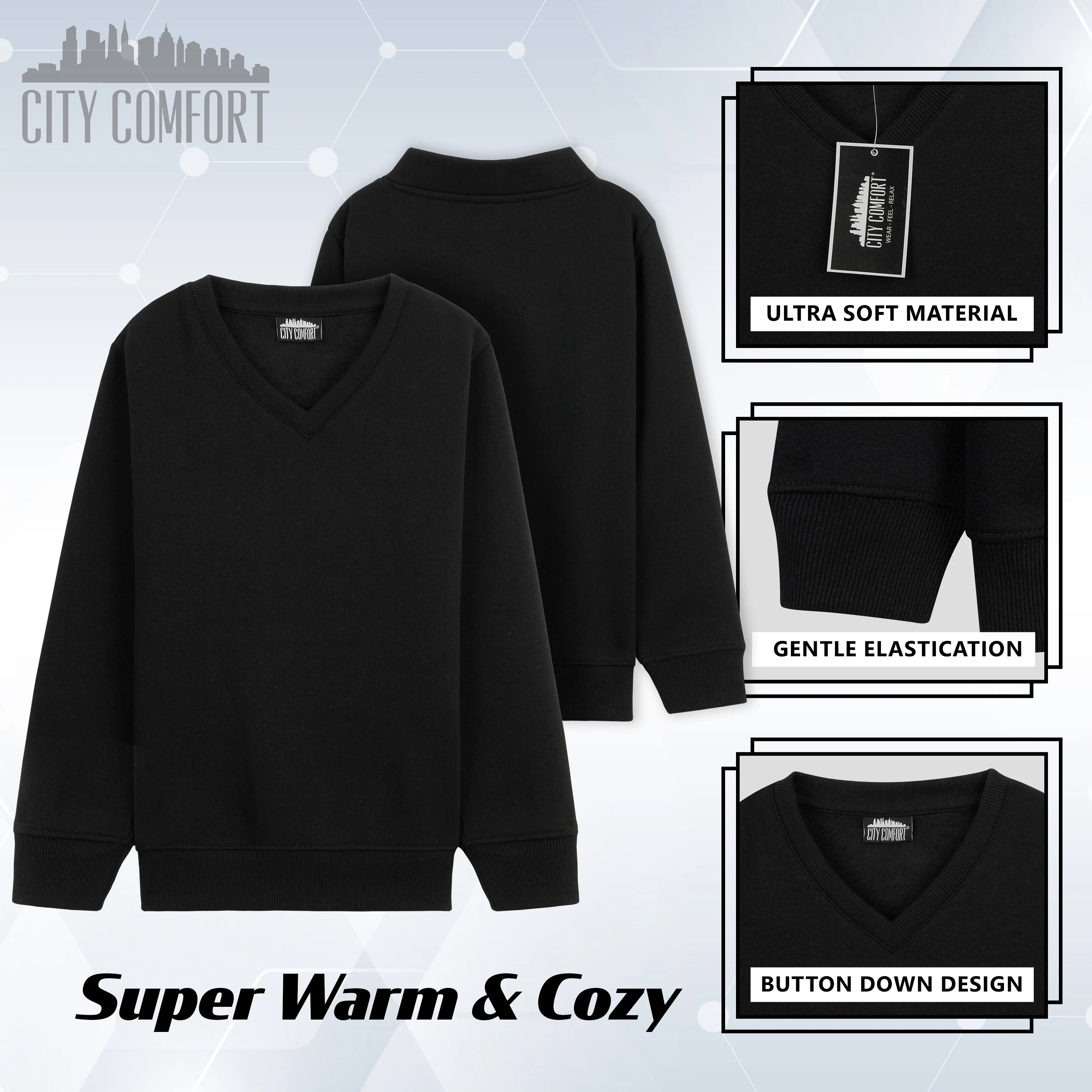 CityComfort V Neck Jumper for Kids Pack or 2 Plain Sweatshirts - Image 5