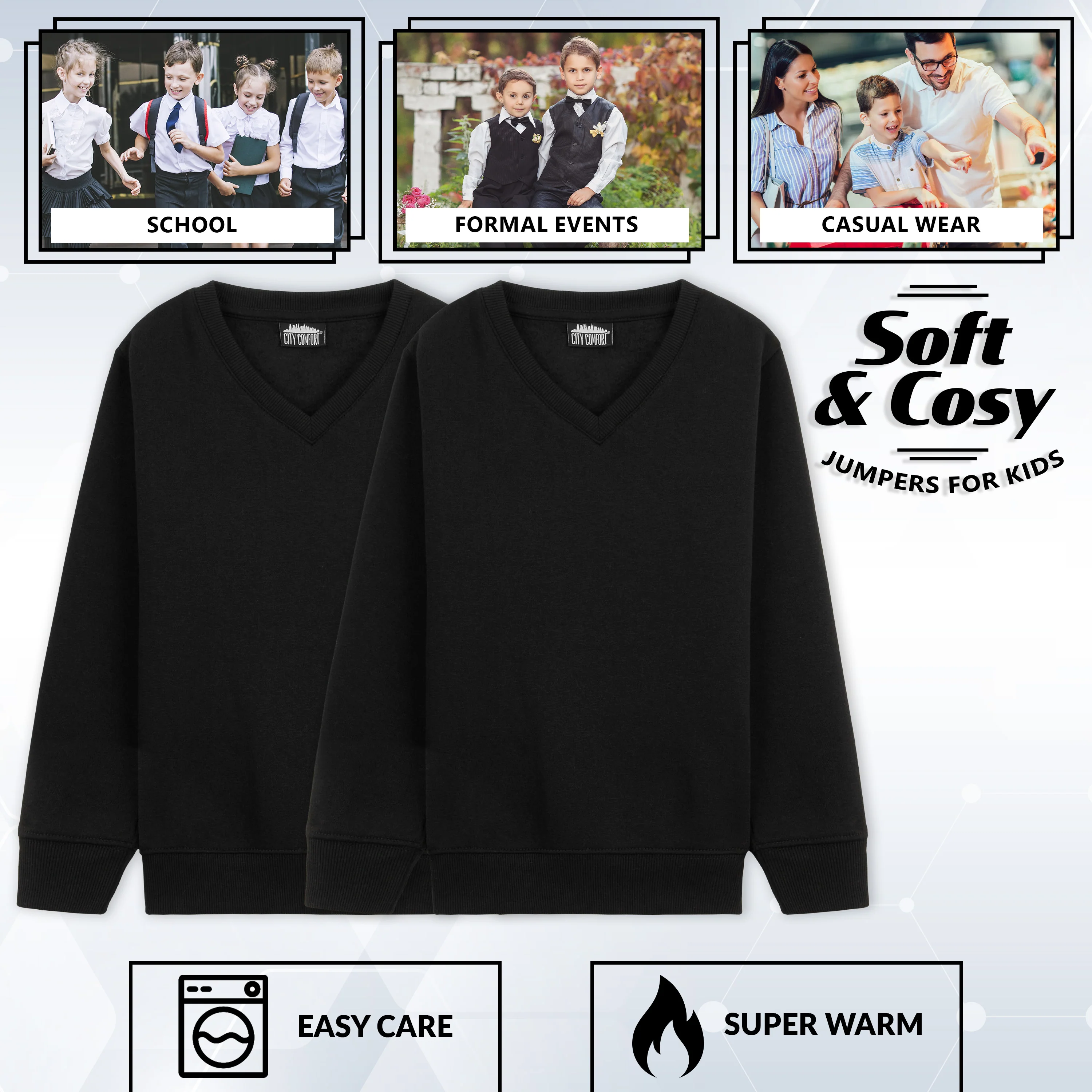 CityComfort V Neck Jumper for Kids Pack or 2 Plain Sweatshirts - Image 6