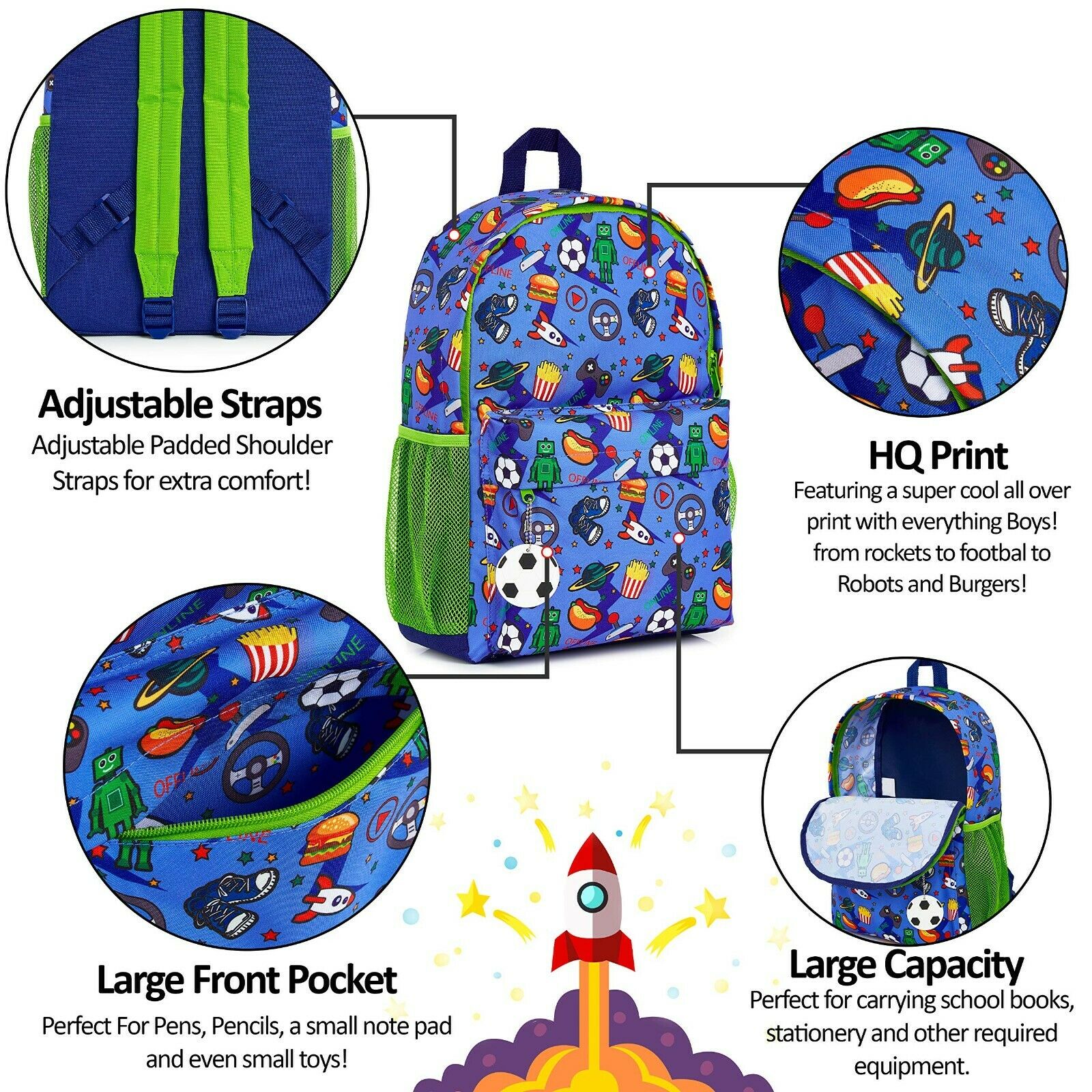 CityComfort Video Game Large Boys Backpack, Gamer Gifts for Boys Teens (Blue/Green) - Image 4