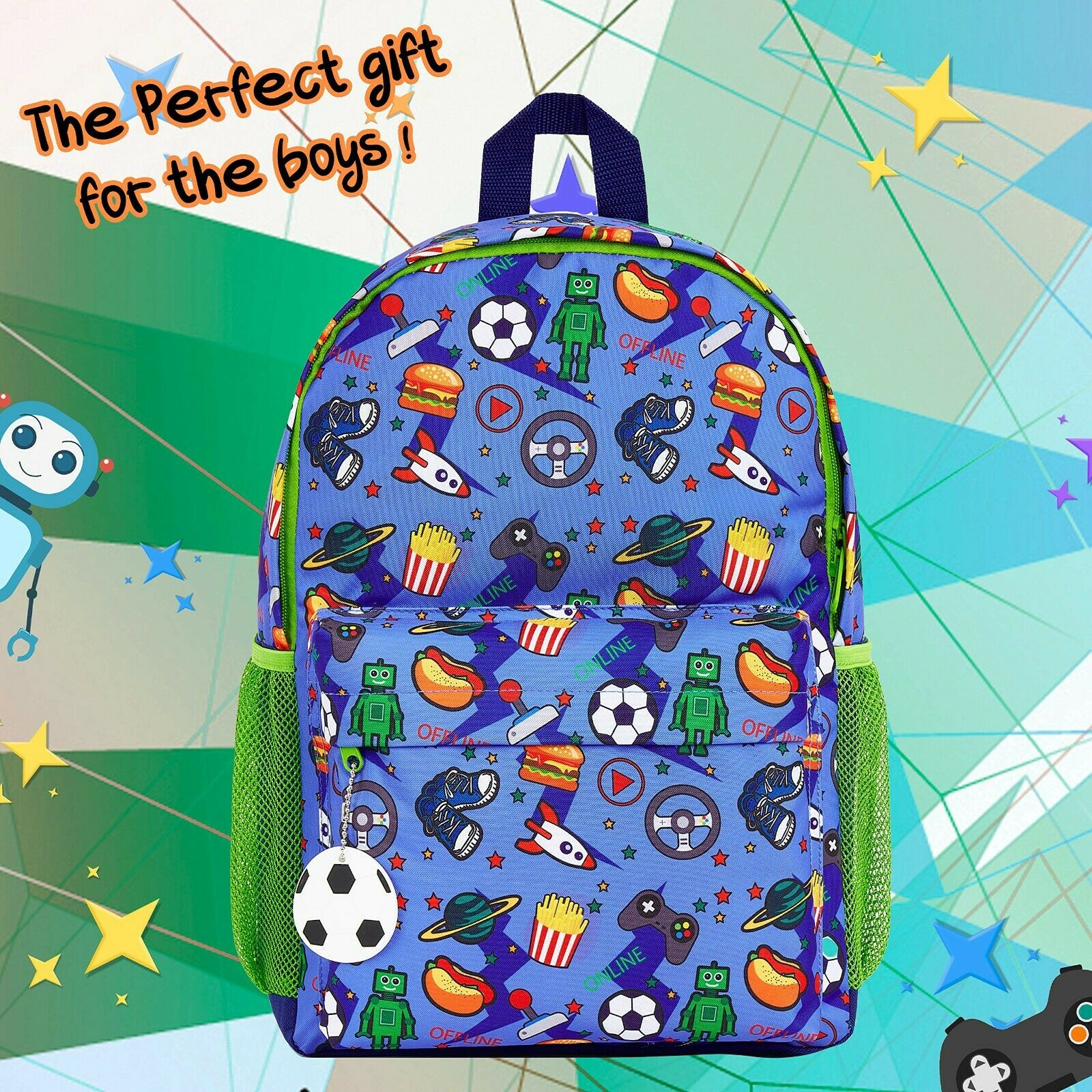 CityComfort Video Game Large Boys Backpack, Gamer Gifts for Boys Teens (Blue/Green) - Image 5