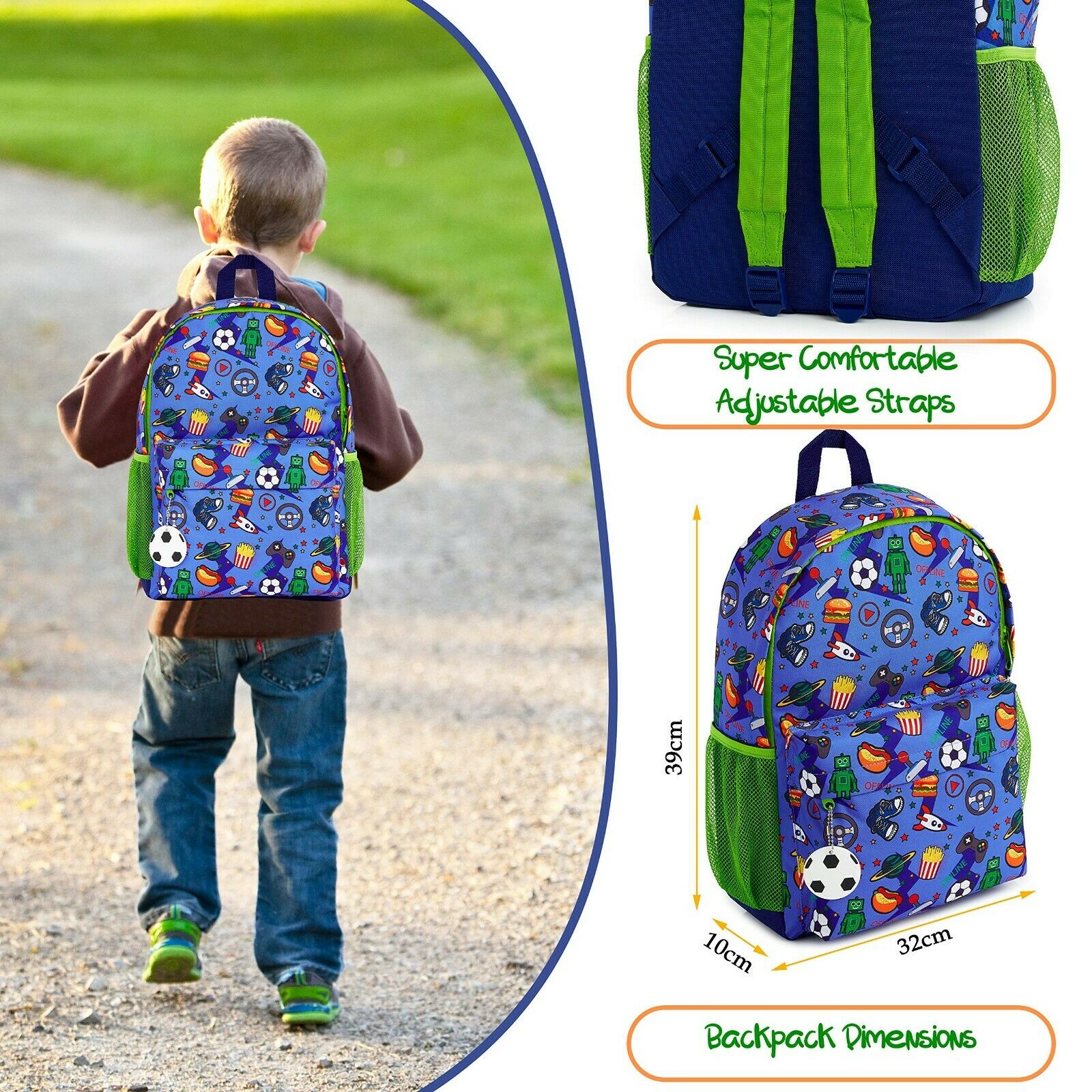 CityComfort Video Game Large Boys Backpack, Gamer Gifts for Boys Teens (Blue/Green) - Image 7