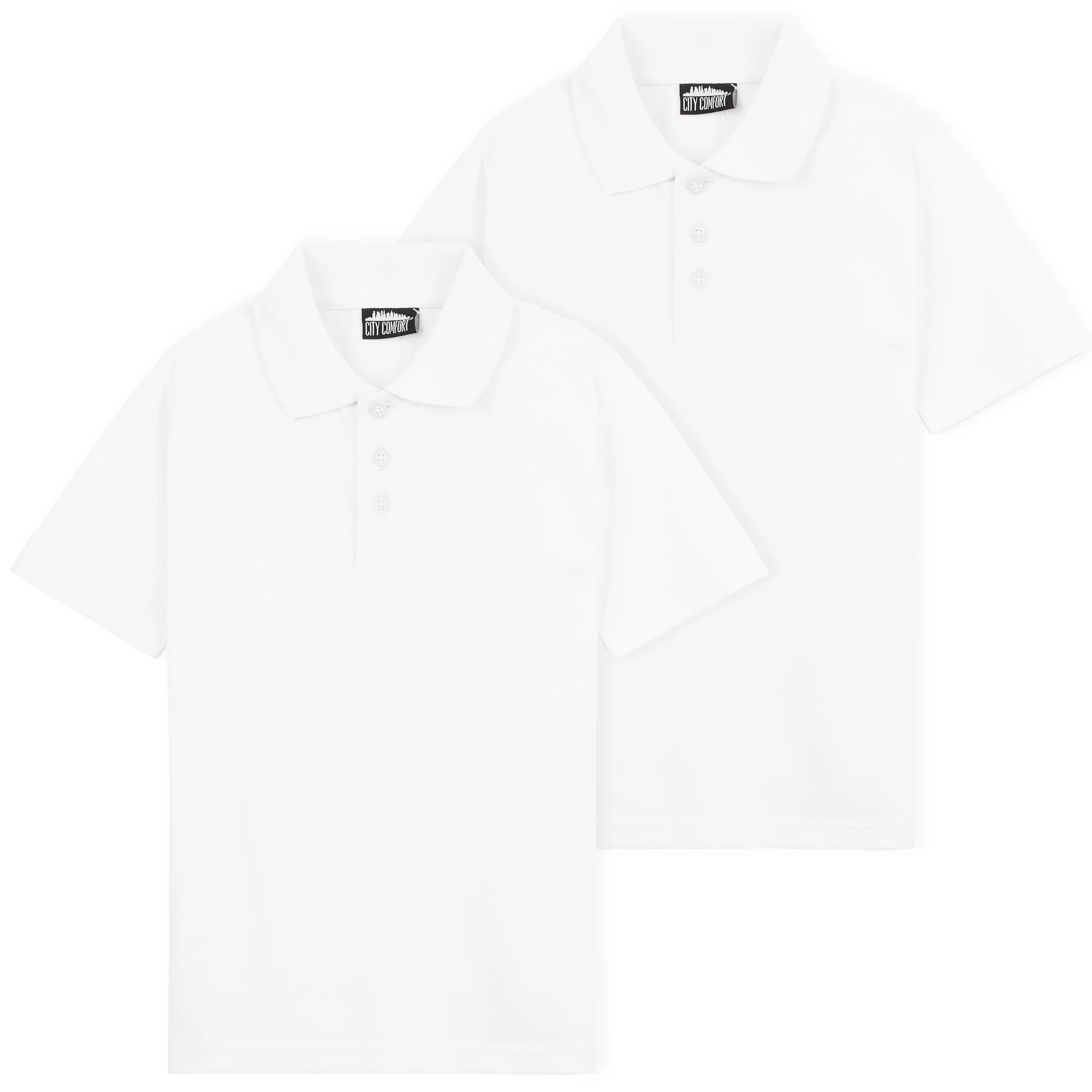 CityComfort White Polo Shirt Boys and Girls, Plain Short Sleeve T Shirt - 2 Pack