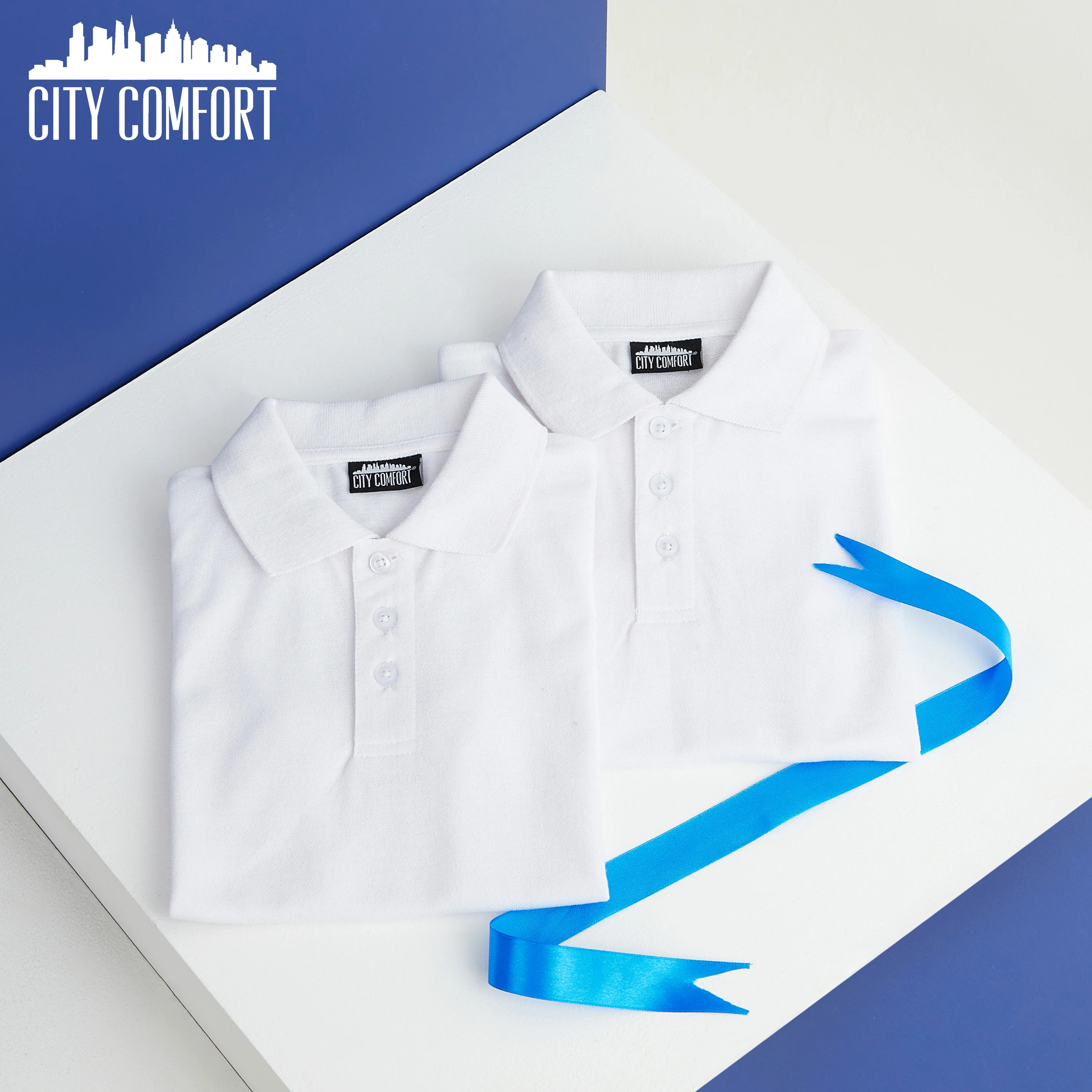 CityComfort White Polo Shirt Boys and Girls, Plain Short Sleeve T Shirt - 2 Pack - Image 2