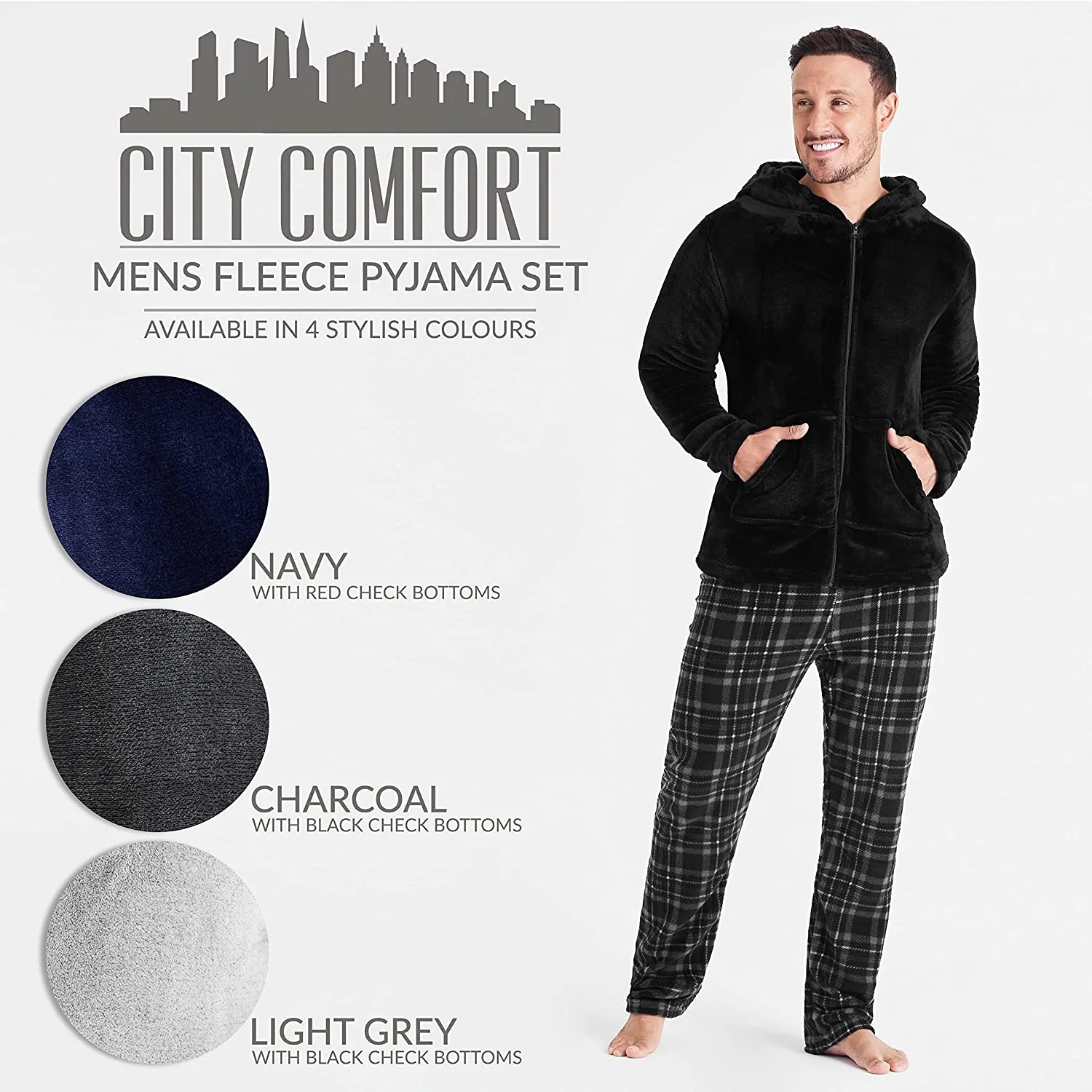 CityComfort with Warm Hoodie and Soft Bottoms Pyjamas Set for Men - Image 10