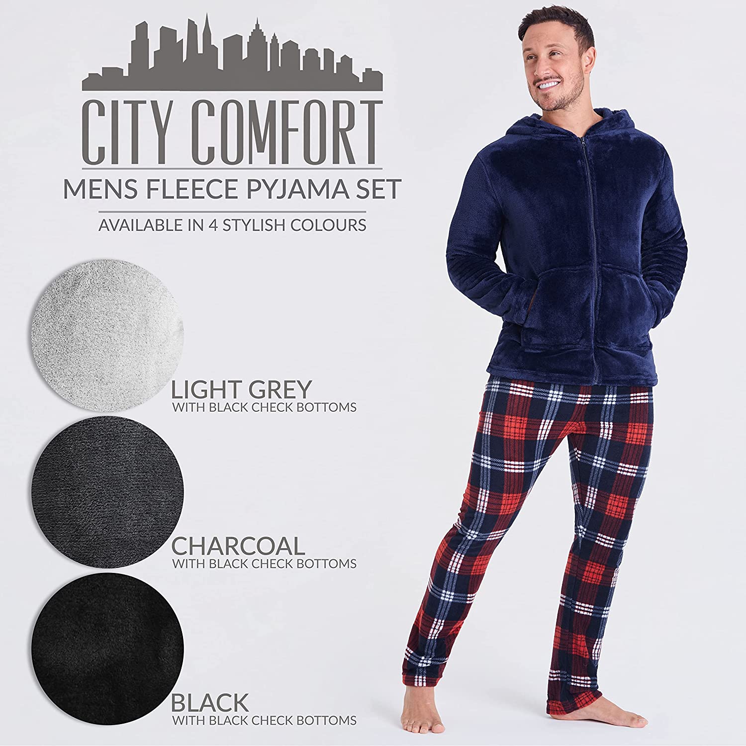 CityComfort with Warm Hoodie and Soft Bottoms Pyjamas Set for Men - Image 16