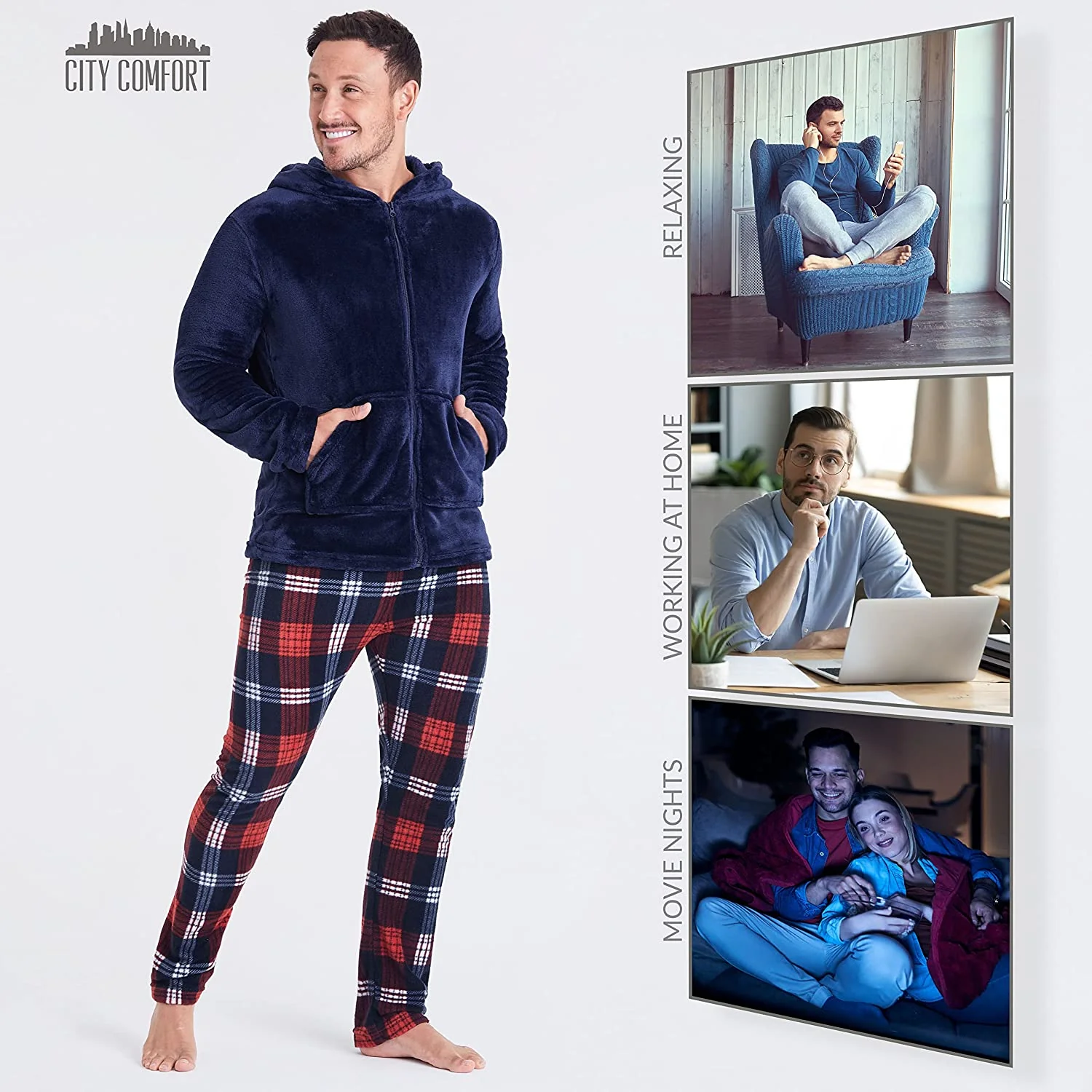 CityComfort with Warm Hoodie and Soft Bottoms Pyjamas Set for Men - Image 19