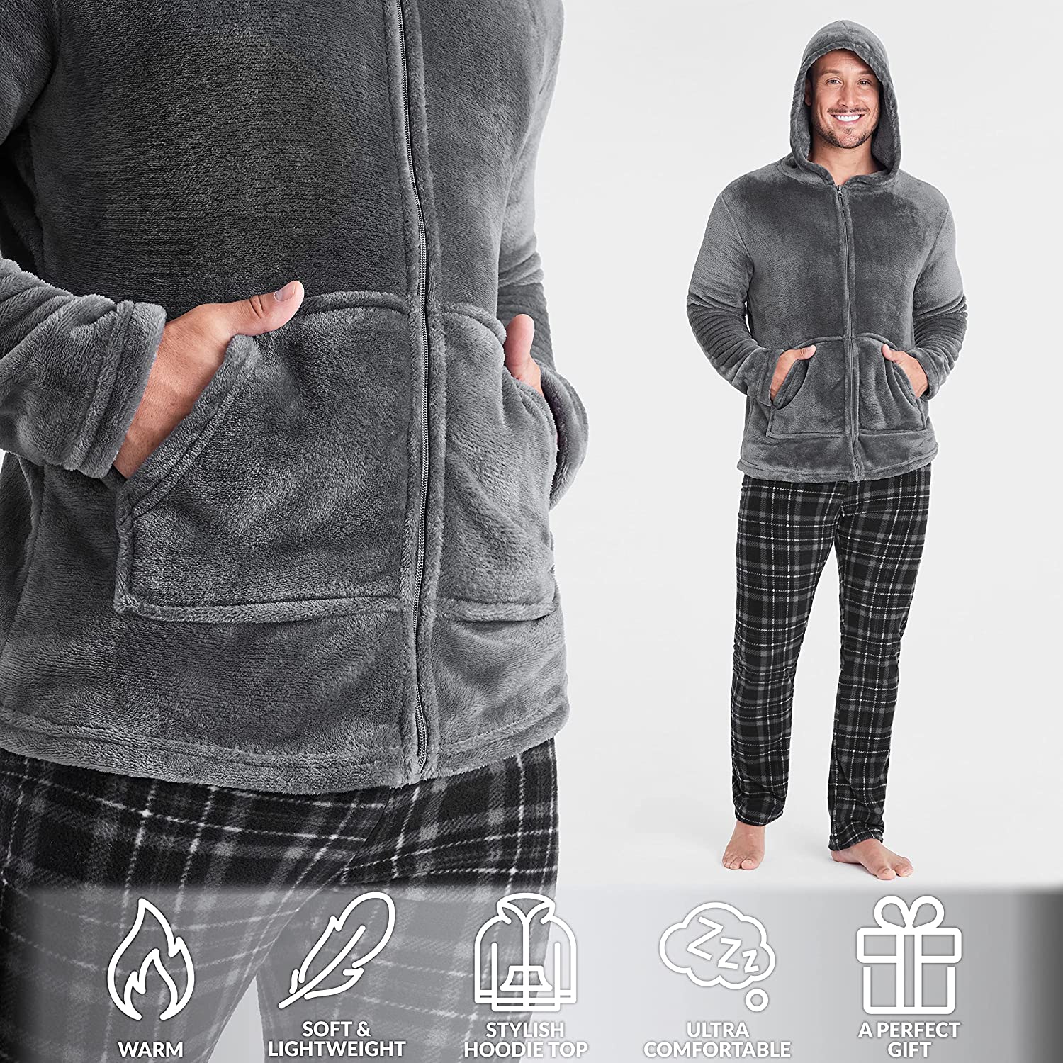 CityComfort with Warm Hoodie and Soft Bottoms Pyjamas Set for Men - Image 24